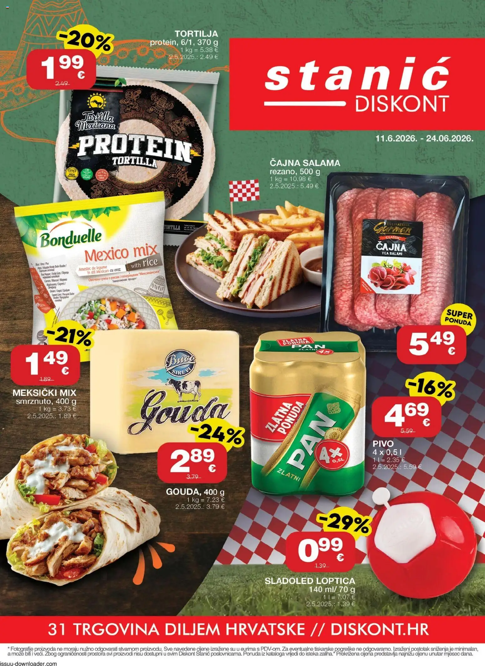 Stanić Diskont katalog | vrijedi od 11.06.2026 | Stranica: 1 | Proizvodi: Salama, Pivo, Sladoled, Gouda