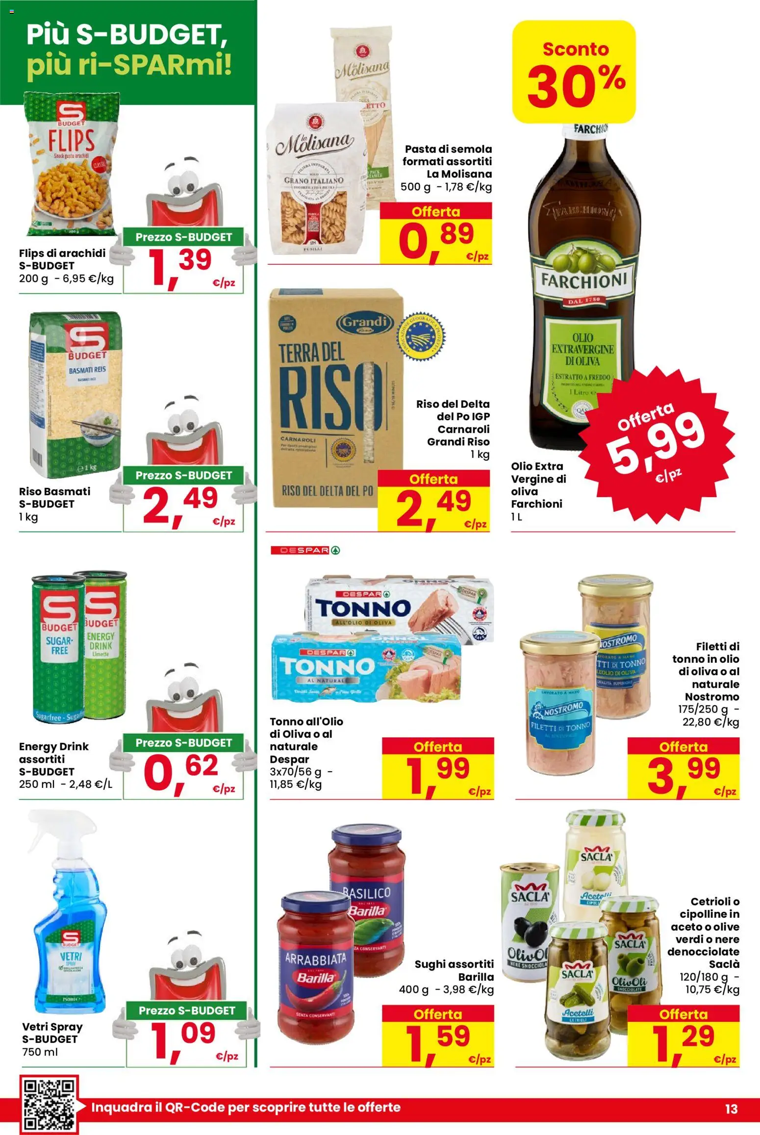 Volantino Despar del 23/07/2026 | Pagina: 13 | Prodotti: Cetrioli, Olive, Pasta, Terra