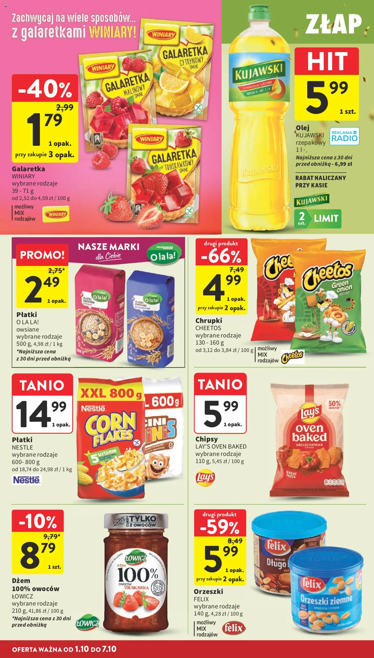 Intermarche gazetka od 01.10.2026 | Strona: 32 | Produkty: Chrupki, Orzeszki ziemne, Olej, Płatki