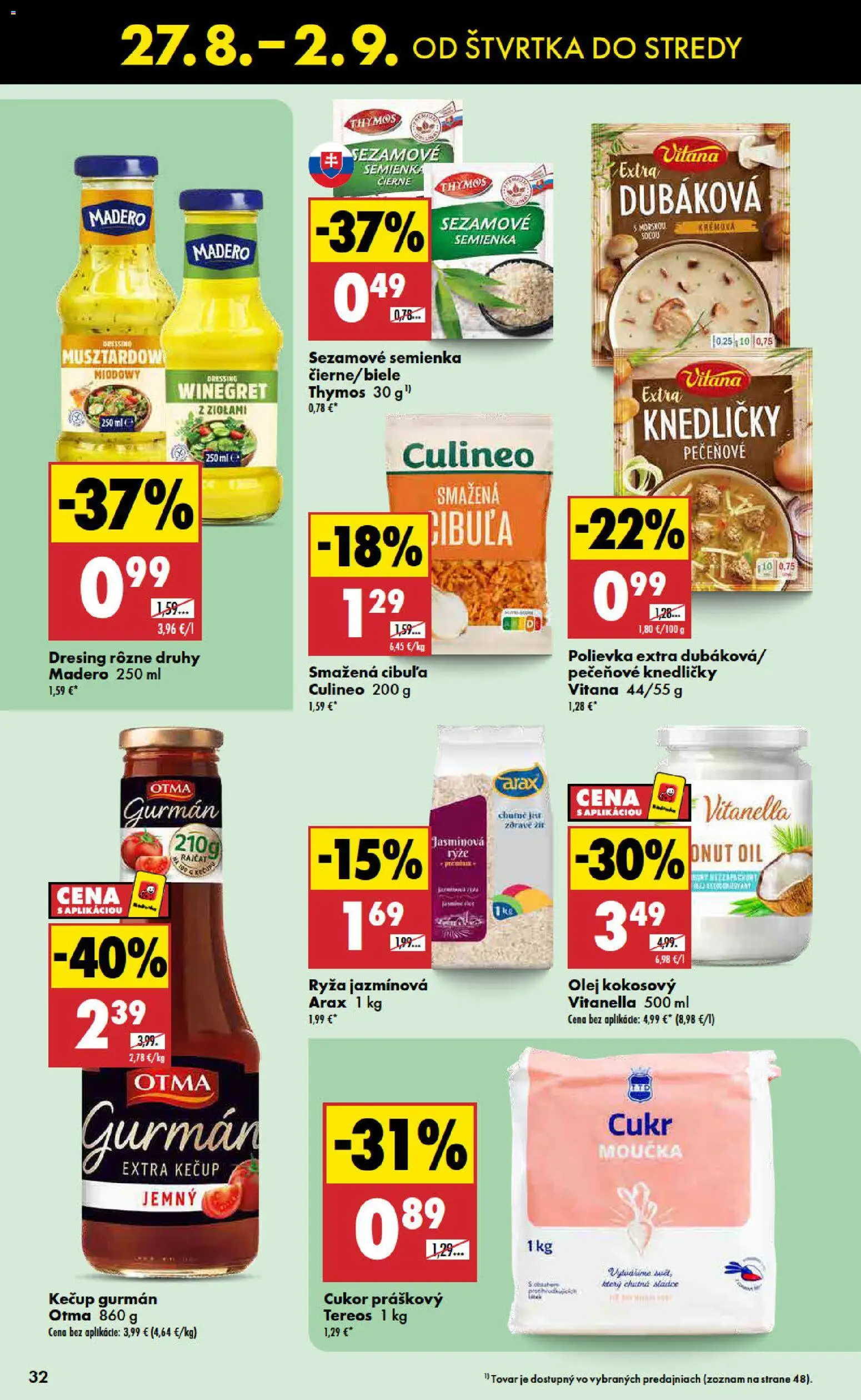 Nové Biedronka akcie – leták je platný od 27.08.2026 | Strana: 32 | Produkty: Olej, Sezamové semienka, Pečeňové knedličky, Kečup