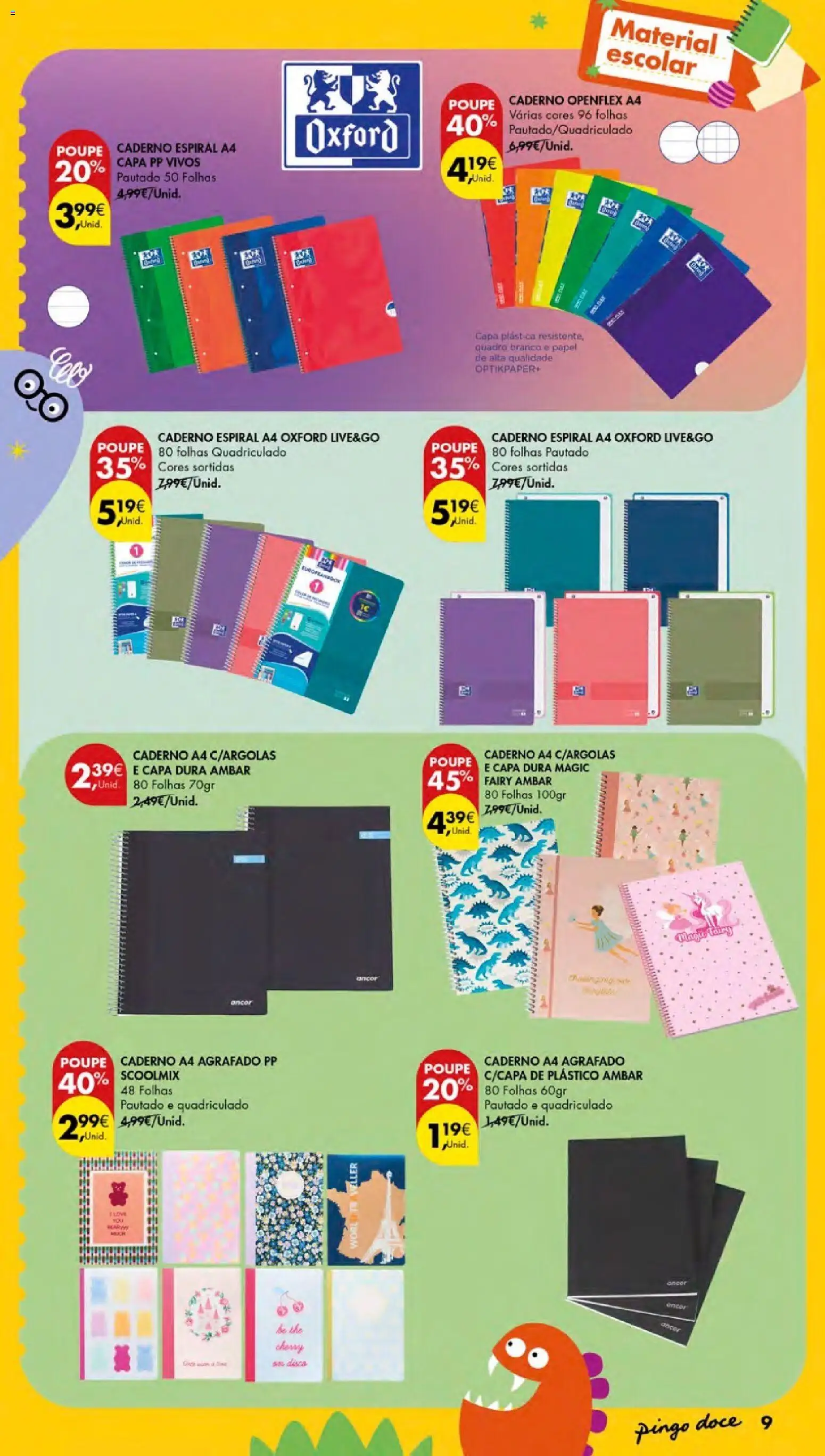 Pingo Doce Regresso às Aulas Açores │ válido de 20/08/2026 | Página: 9 | Produtos: Caderno, Quadro