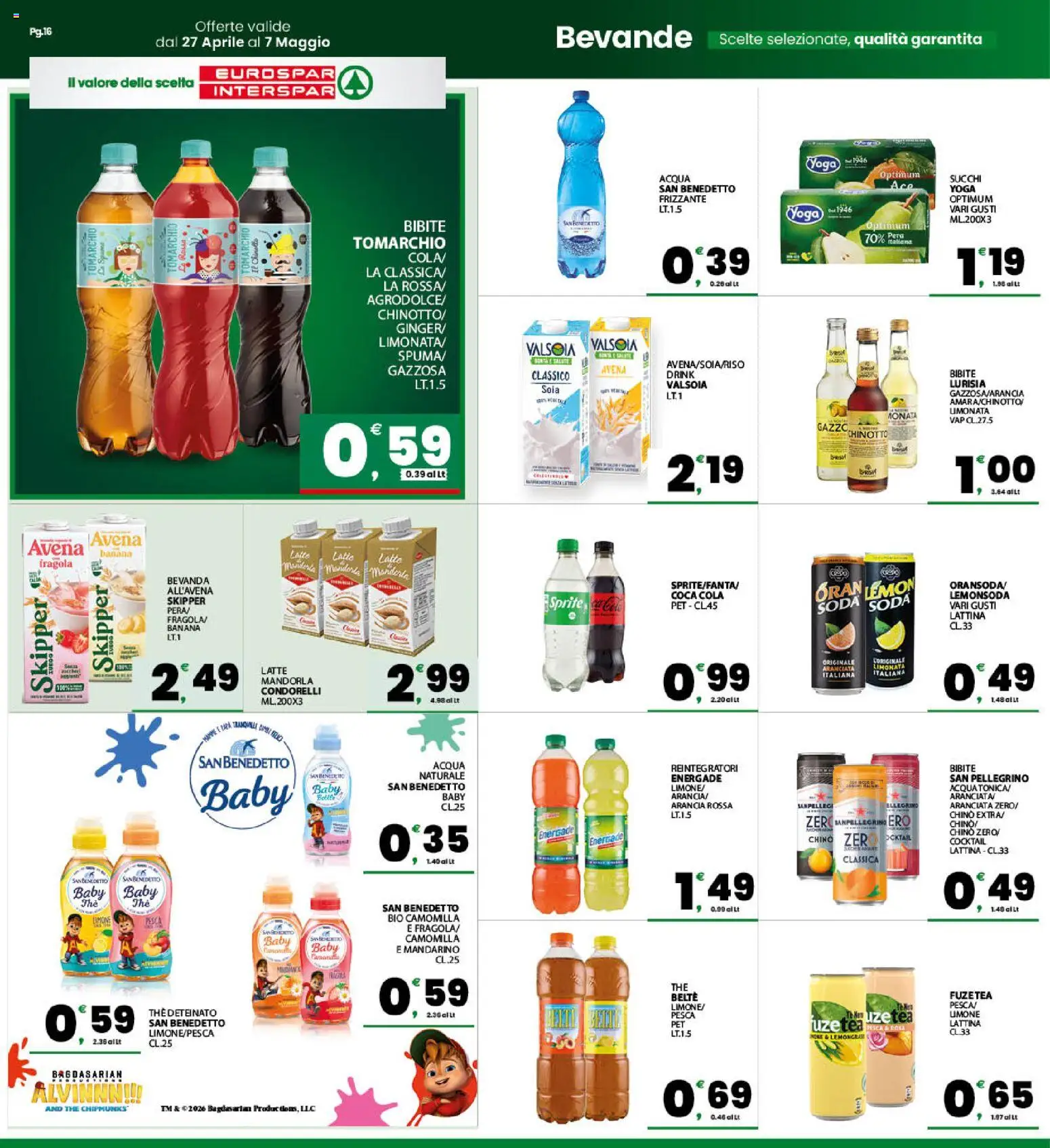 Volantino Eurospar del 27.04.2026 | Pagina: 16 | Prodotti: Limonata, Acqua, Pesca, Arancia