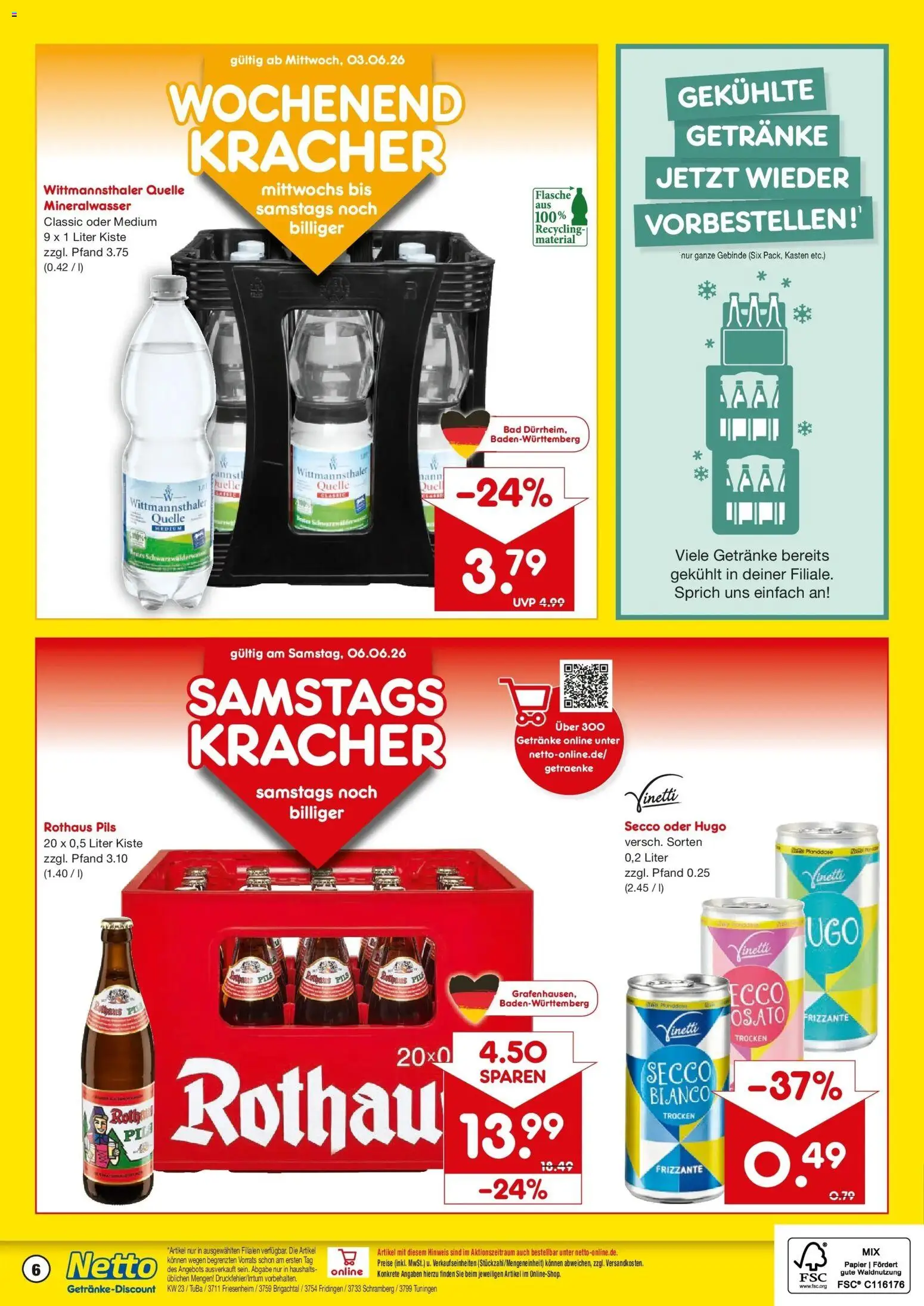 Netto Marken-Discount Prospekt Friesenheim – gültig ab 01.06.2026 | Seite: 6 | Produkte: Bad, Pils, Mineralwasser, Hugo
