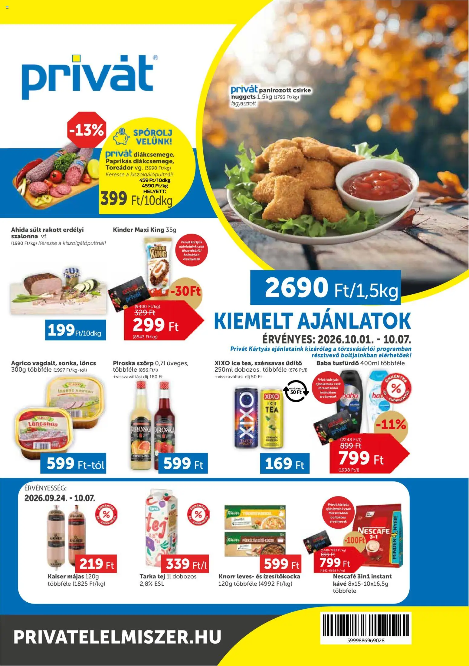 PRIVÁT akciós ujság - amely érvényes a következő dátumtól: 2026.10.01. | Oldal: 1 | Termékek: Knorr, Sült, Csirke, Májas