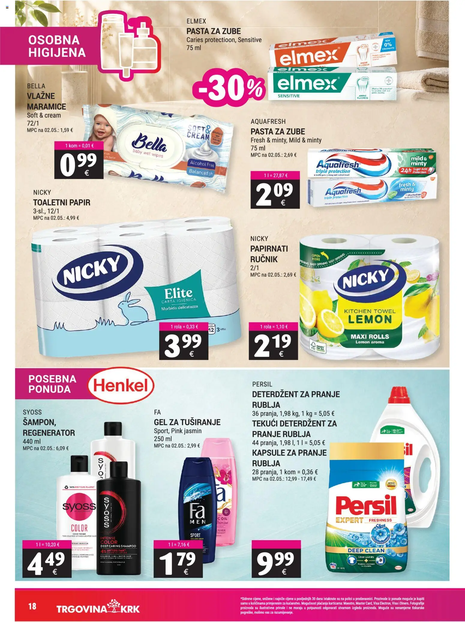 Trgovina Krk katalog | vrijedi od 01.09.2026 | Stranica: 18 | Proizvodi: Deterdžent, Toaletni papir, Tekući deterdžent, Persil