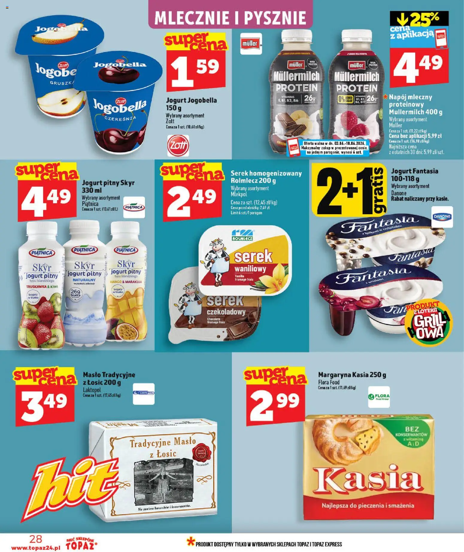 Topaz gazetka - Ceny małe na stałe od 03.06.2026 | Strona: 28 | Produkty: Margaryna kasia, Gruszka, Masło, Jogurt
