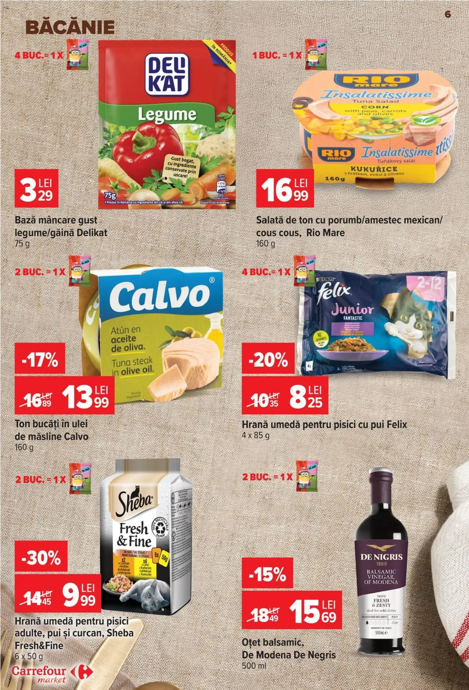 Noul catalog Carrefour – valabil de la 30.09.2026 | Pagină: 6 | Produse: Măsline, Ulei, Oțet, Salată