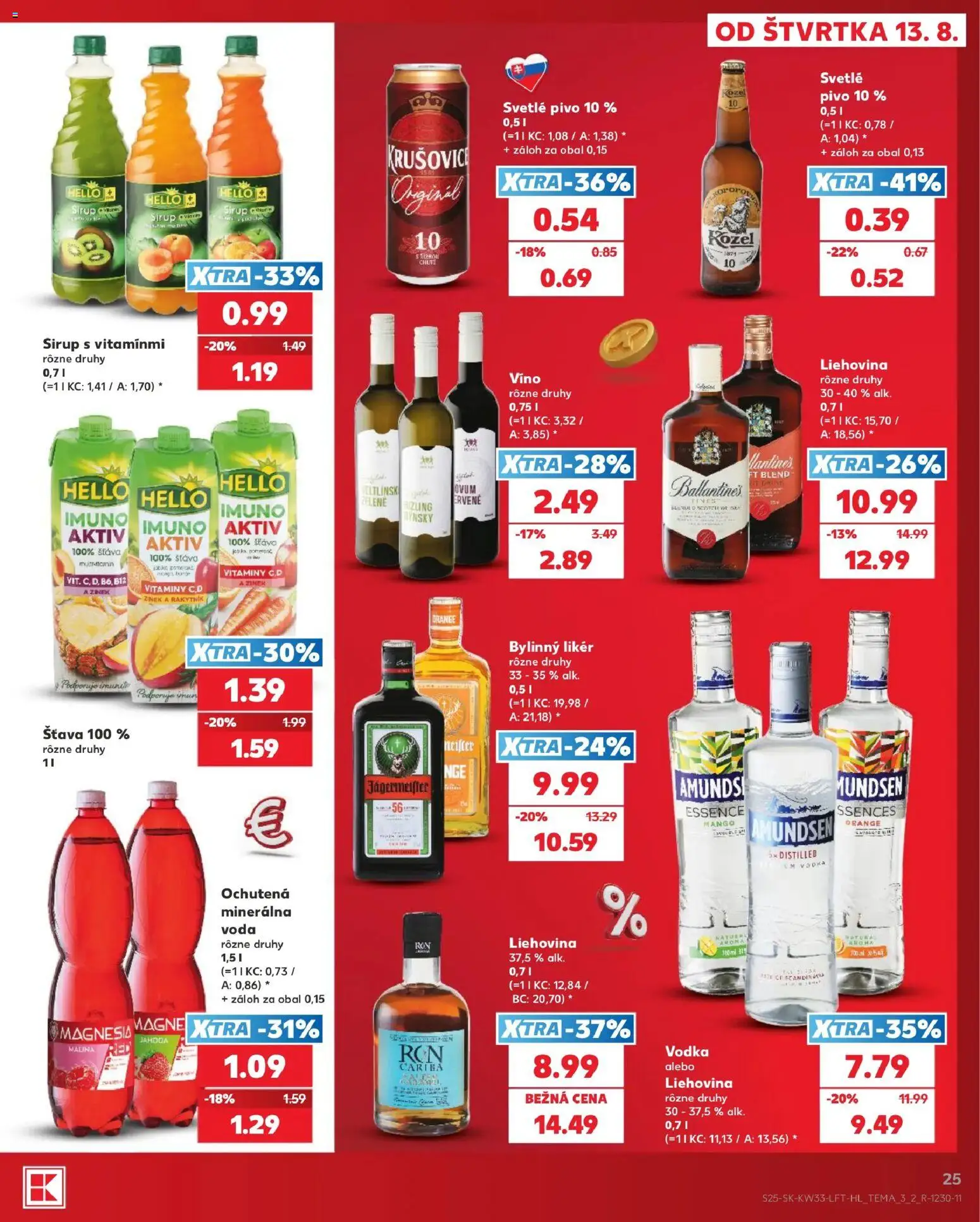 Nové Kaufland akcie – leták je platný od 13.08.2026 | Strana: 25 | Produkty: Vodka, Voda, Minerálna voda, Šťava