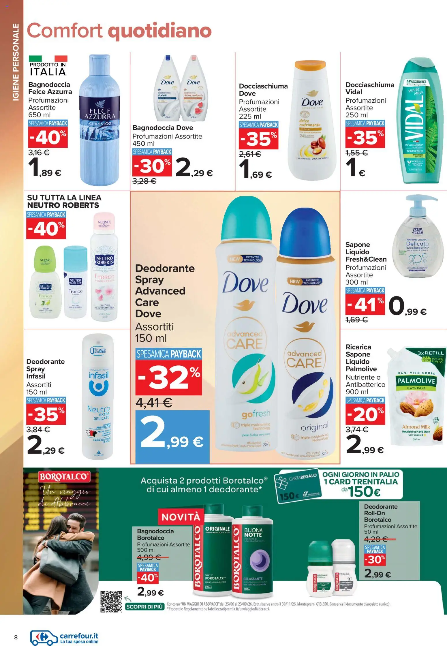 Volantino Carrefour del 10/07/2026 | Pagina: 8 | Prodotti: Sapone, Acqua, Aloe vera, Doccia