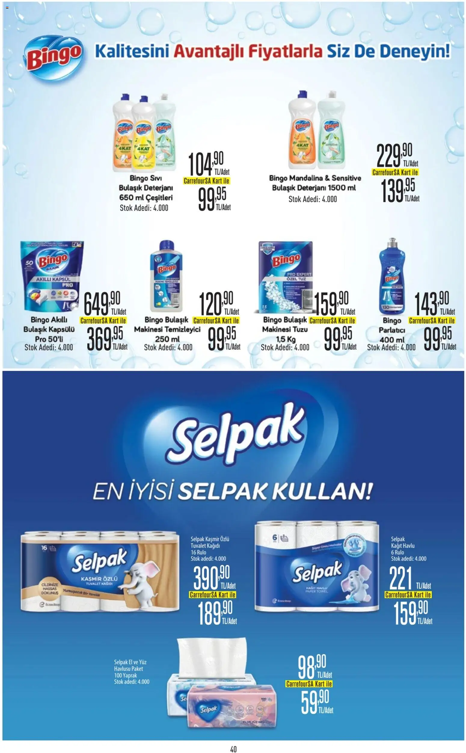 CarrefourSA Katalog - 06 Ağustos 2026 tarihinden itibaren geçerlidir | Sayfa: 40 | Ürünler: Tuvalet, Parlatıcı, Kağıt havlu, Tuz