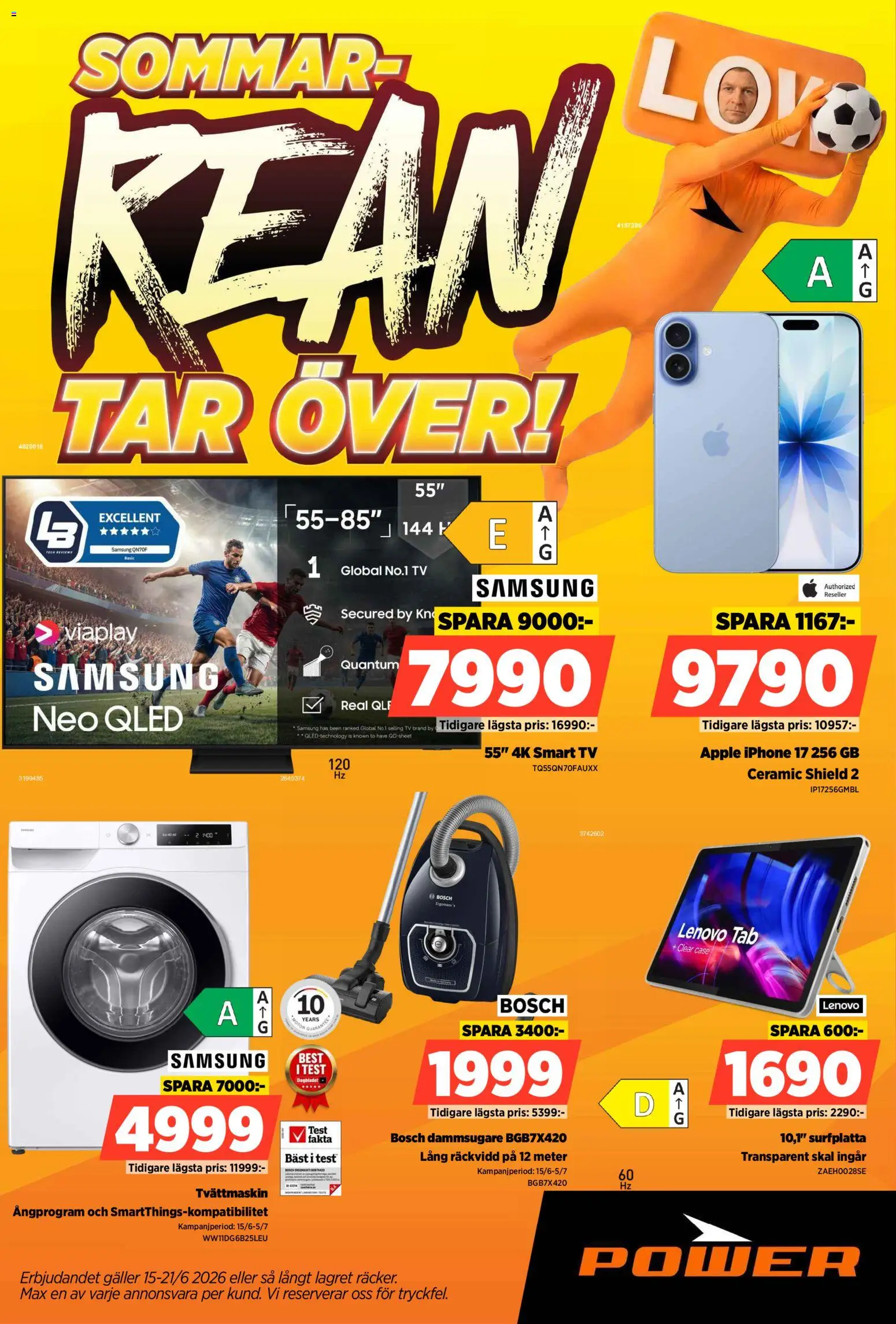 Power reklamblad aktuell från 15.06.2026 | Sida: 1 | Produkter: Dammsugare, Galler, Smart tv, Tv