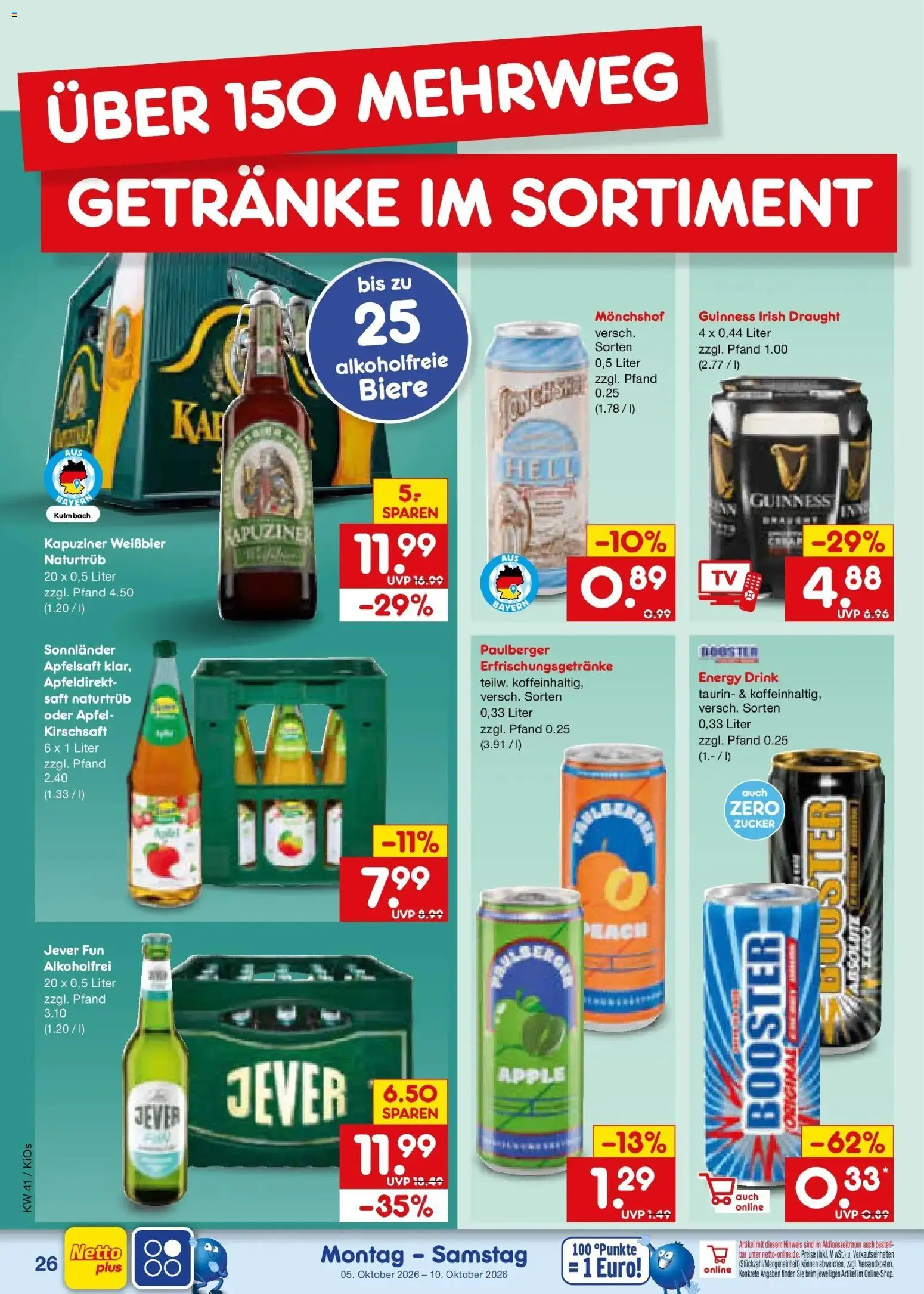 Netto Marken-Discount Prospekt Nürnberg – gültig ab 05.10.2026 | Seite: 30 | Produkte: Energy, Weißbier, Äpfel, Apfelsaft