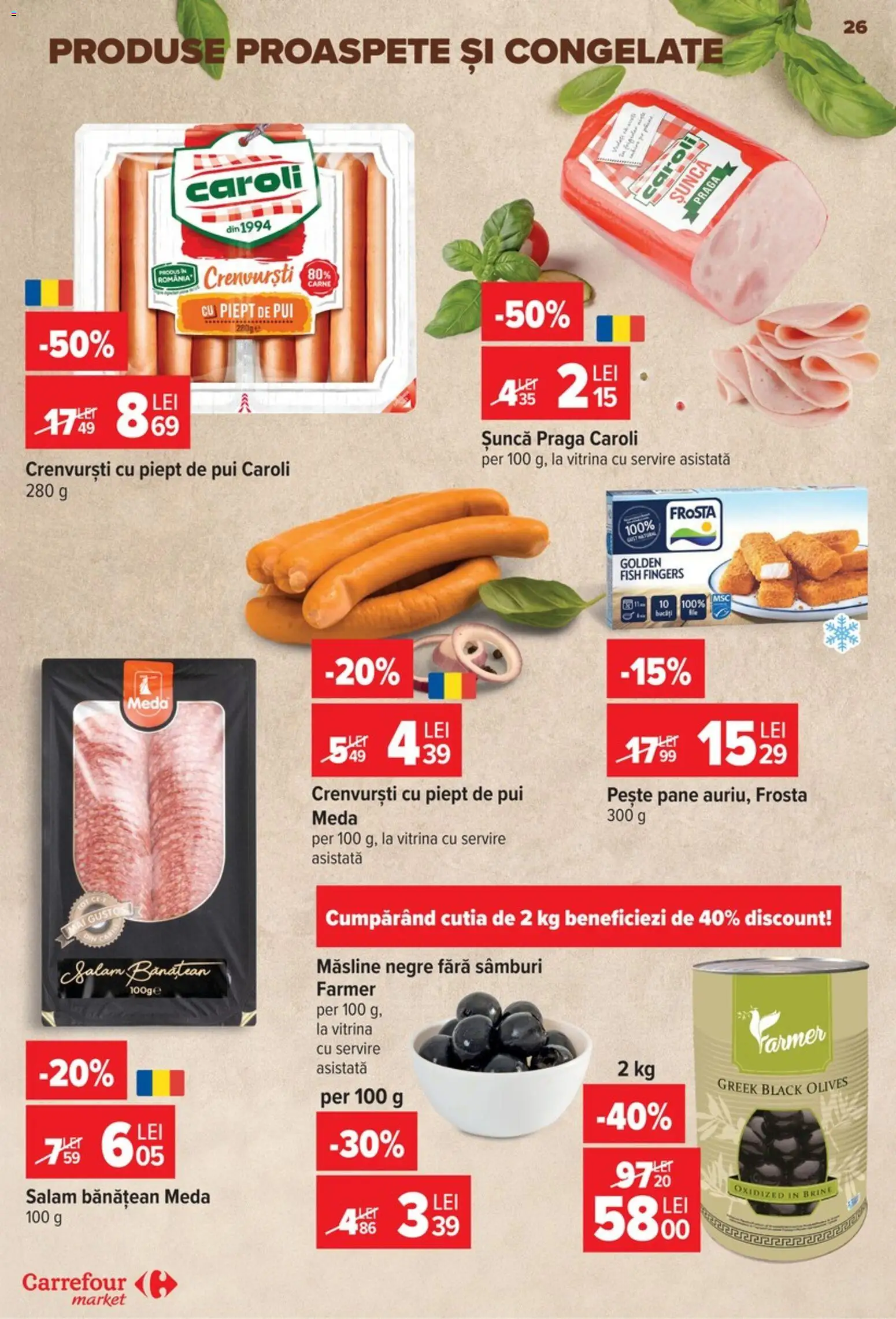 Noul catalog Carrefour – valabil de la 09.09.2026 | Pagină: 26 | Produse: Masline negre, Măsline, Salam, Pește