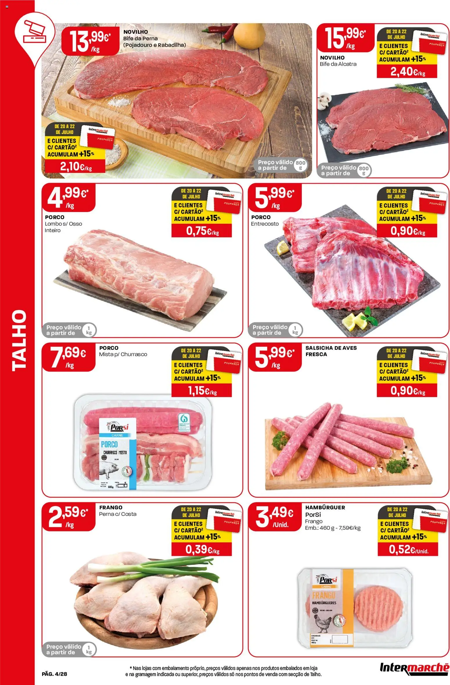 Intermarché Folheto Contact │ válido de 16/07/2026 | Página: 4 | Produtos: Frango, Hambúrguer, Salsicha, Lombo