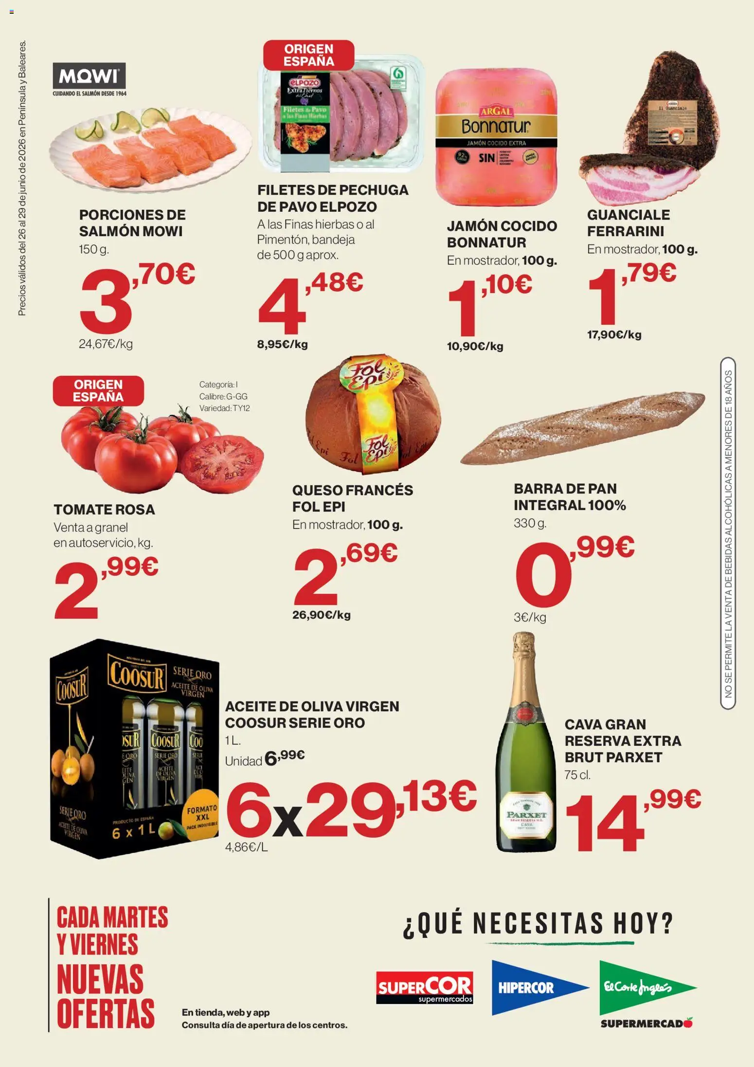 Hipercor catálogo │ válido desde el 26/06/2026 | Página: 2 | Productos: Aceite, Pan, Jamón cocido, Bandeja