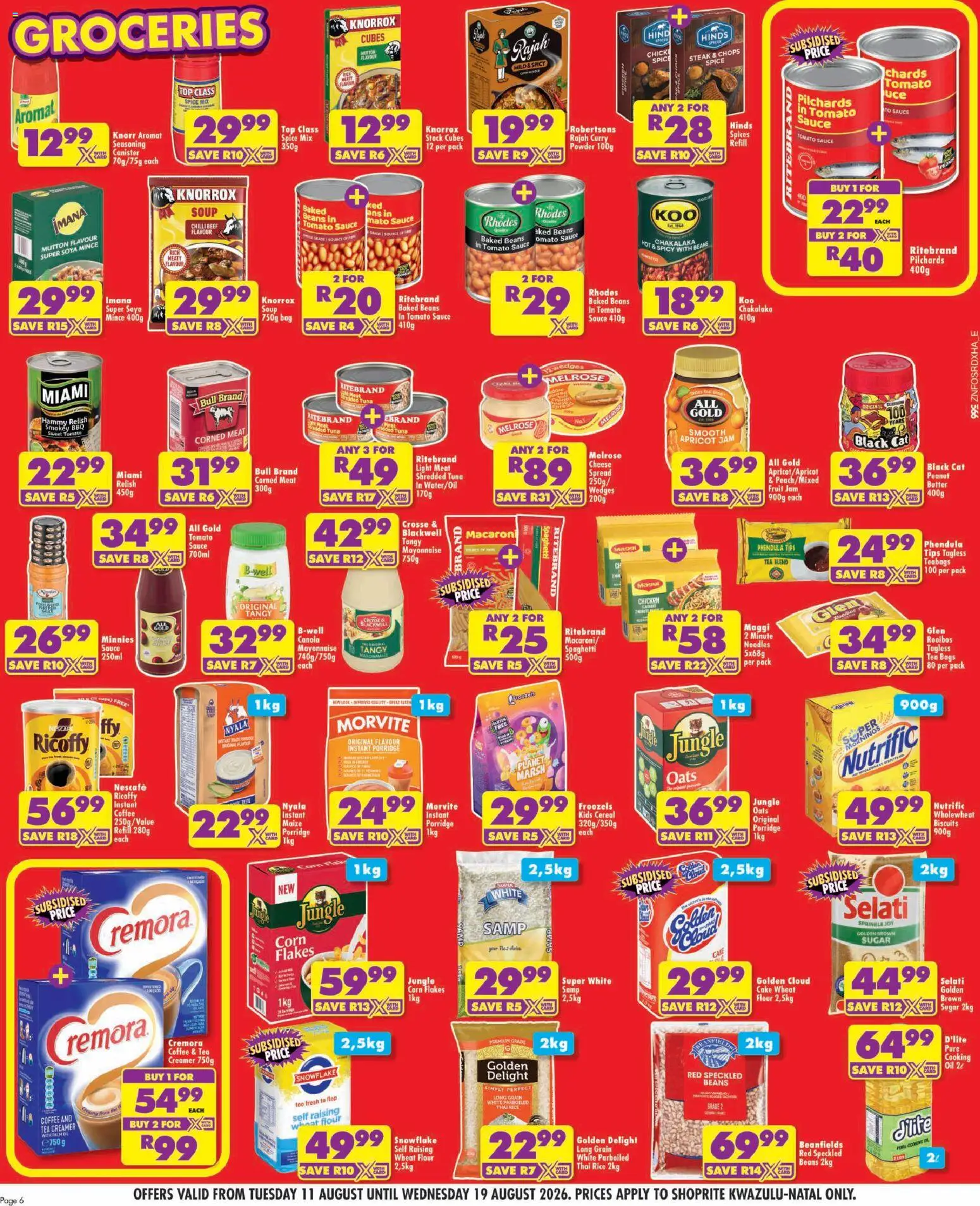 New Shoprite catalogue – valid from 11/08/2026 | Page: 6 | Products: Corn, Baked beans, Stock, Spices