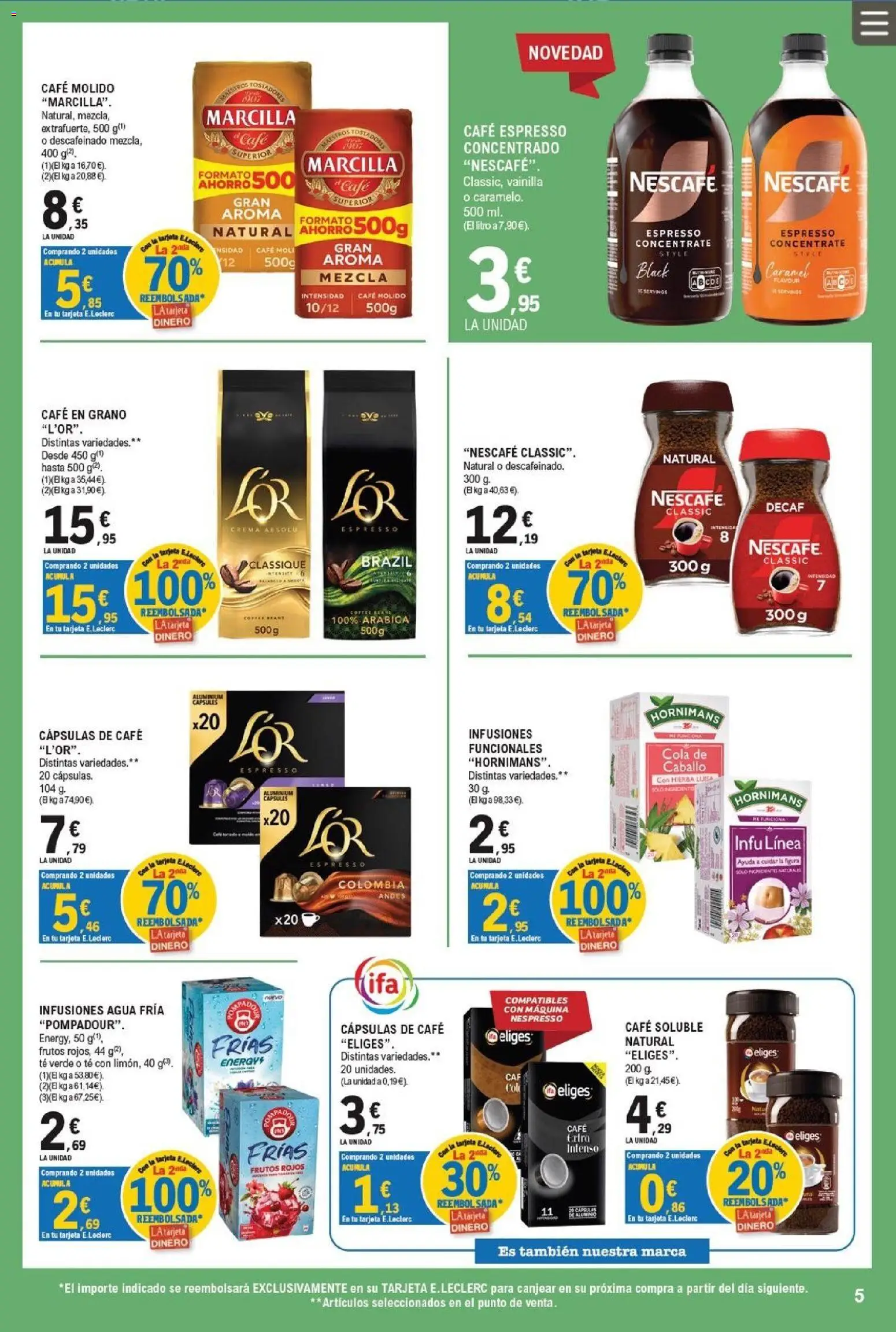 E.Leclerc Trujillo │ válido desde el 01/07/2026 | Página: 5 | Productos: Café molido, Crema, Té, Café en grano