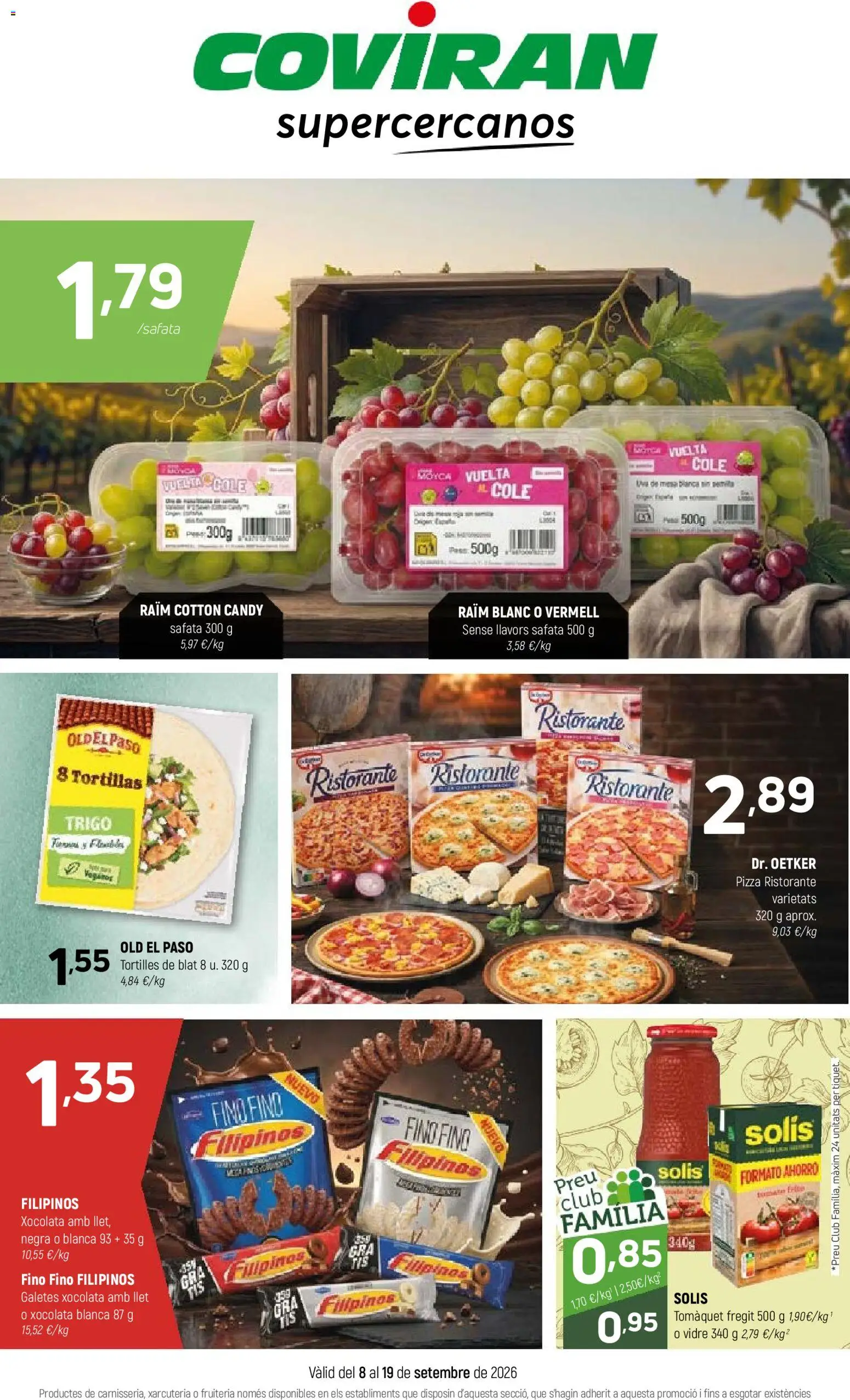 Coviran Ofertas │ válido desde el 08/09/2026 | Página: 1 | Productos: Tortillas, Pizza, Mesa