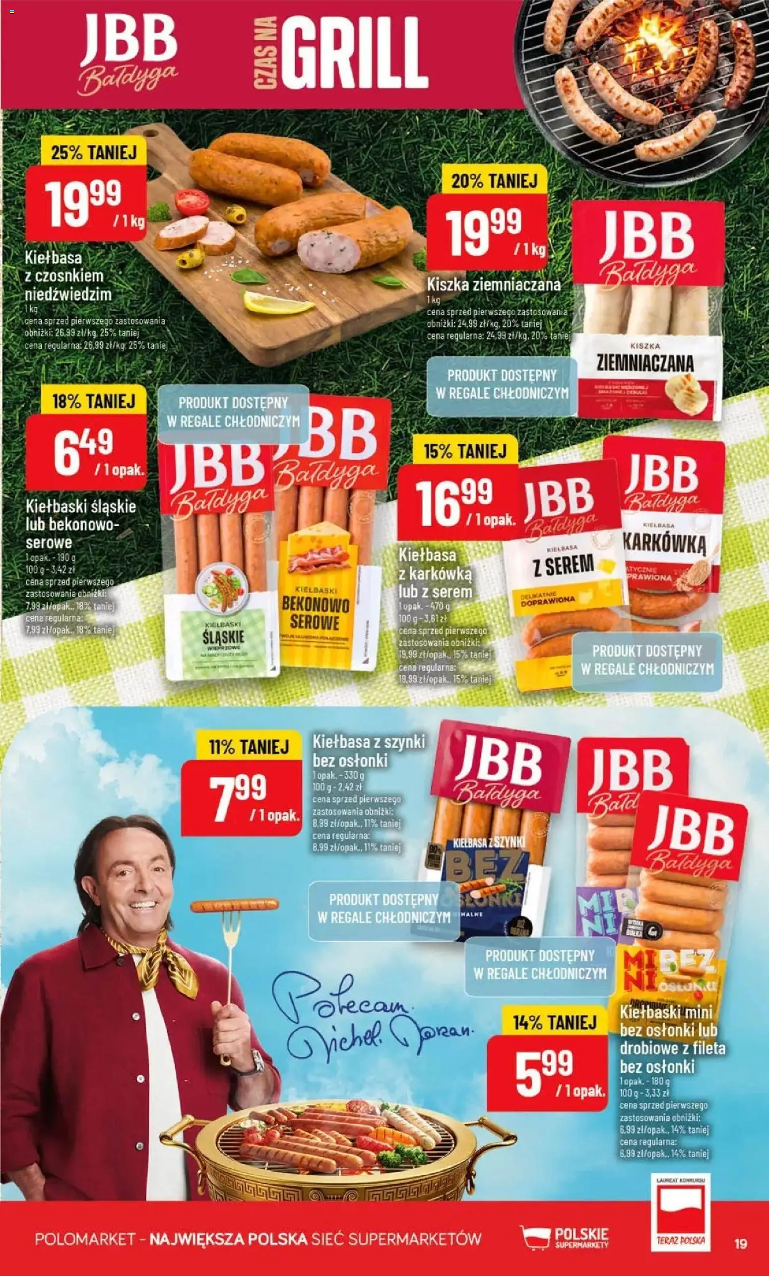 Nowa POLOmarket gazetka od jutra 12.08.2026 | Strona: 19 | Produkty: Kiełbasa, Serem, Kiszka ziemniaczana, Grill