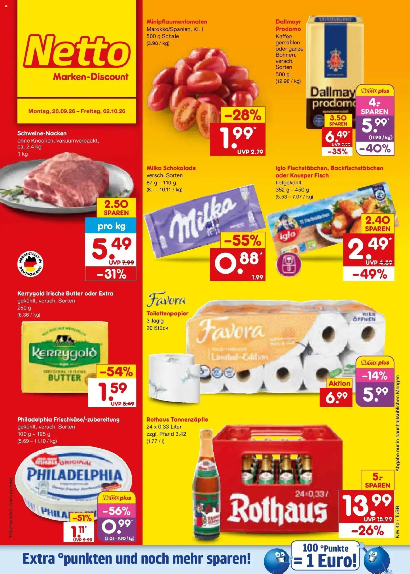 Netto Marken-Discount Prospekt Sindelfingen – gültig ab 28.09.2026 | Seite: 1 | Produkte: Butter, Schokolade, Iglo, Milka