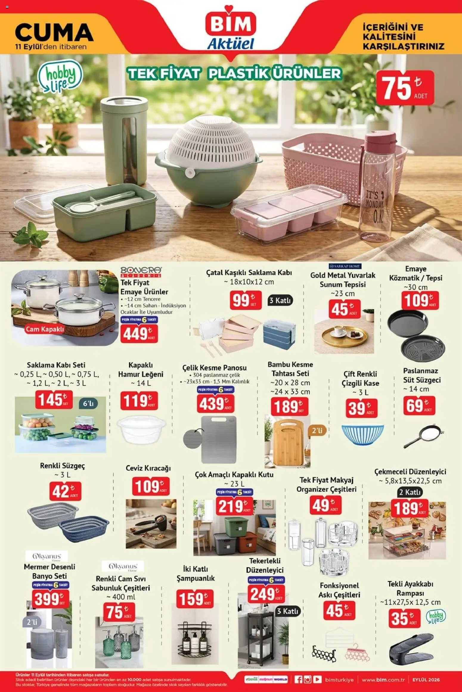 BİM - Katalog Cuma - 11 Eylül 2026 tarihinden itibaren geçerlidir | Sayfa: 1 | Ürünler: Askı, Kutu, Banyo, Makyaj