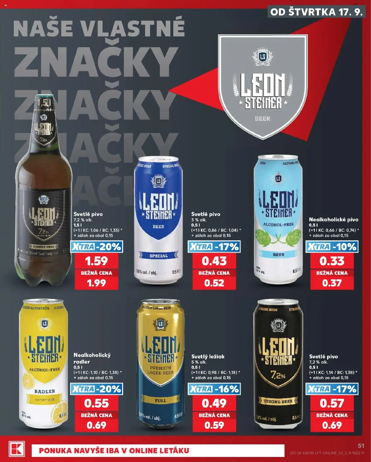 Nové Kaufland akcie – leták je platný od 17.09.2026 | Strana: 51 | Produkty: Pivo, Radler, Nealkoholické pivo