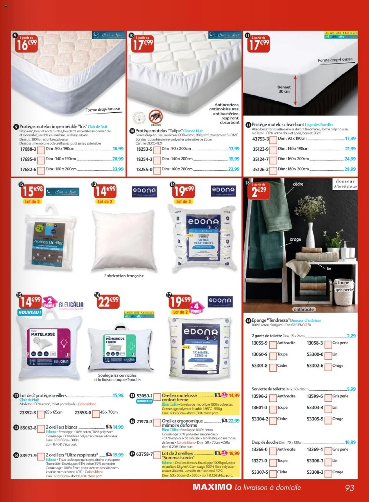 {H1} | Page: 93 | Produits: Enveloppe, Eponge, Mousse, Oreiller