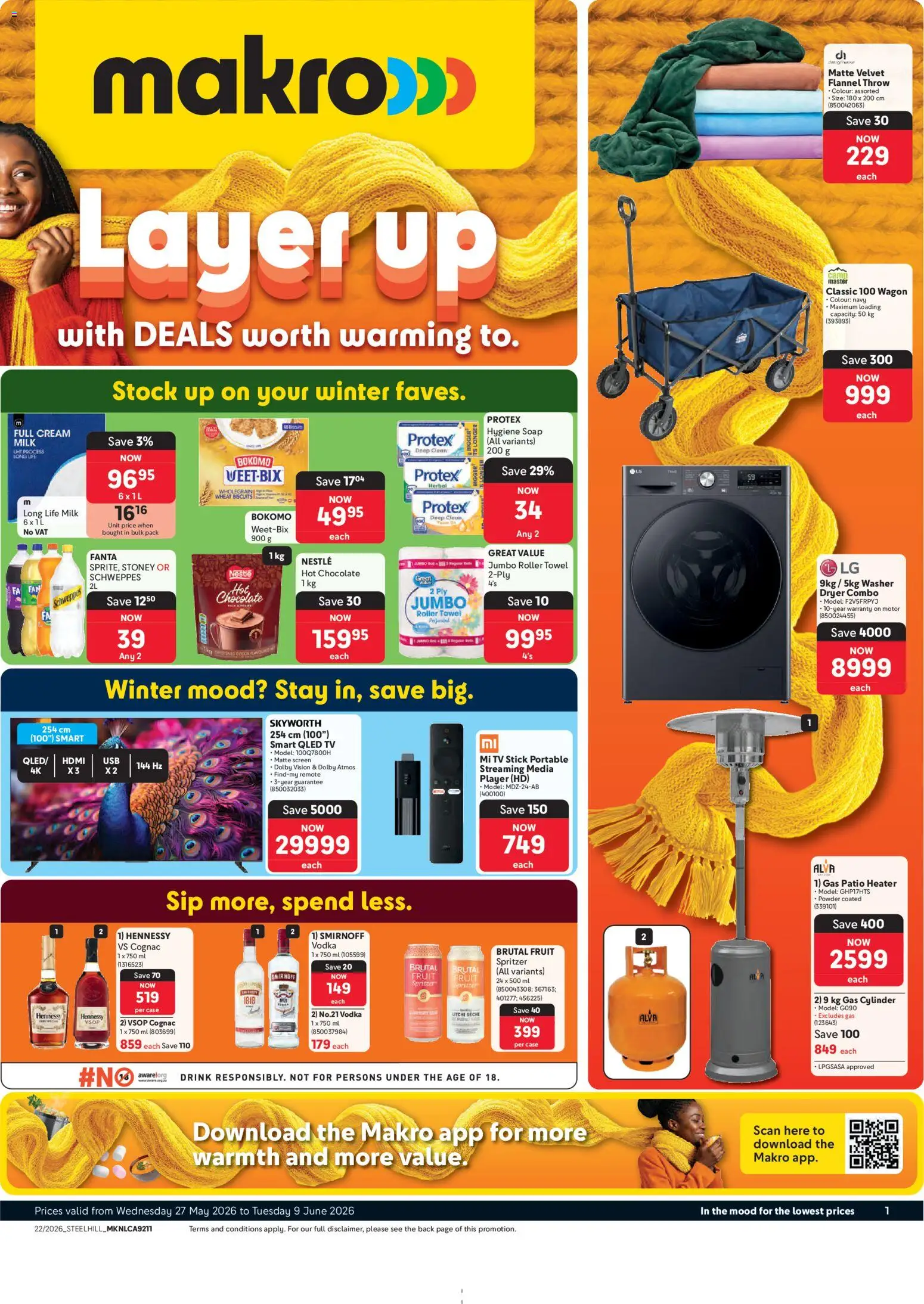New Makro catalogue – valid from 27.05.2026 | Page: 1 | Products: Hot chocolate, Cream, Vodka, Roller towel
