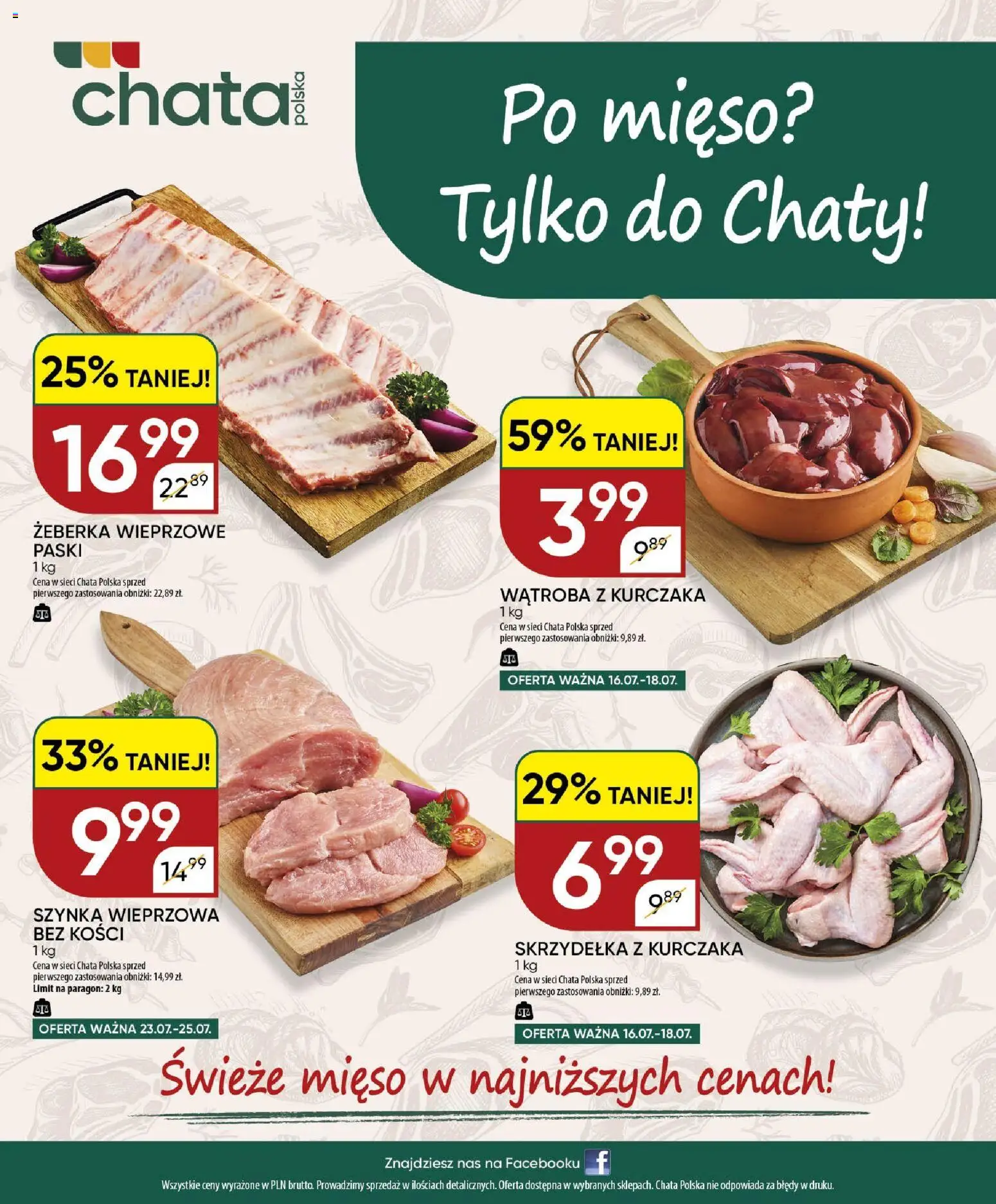 Chata Polska gazetka od 16.07.2026 | Strona: 20 | Produkty: Skrzydełka z kurczaka, Mięso, Szynka wieprzowa, Szynka