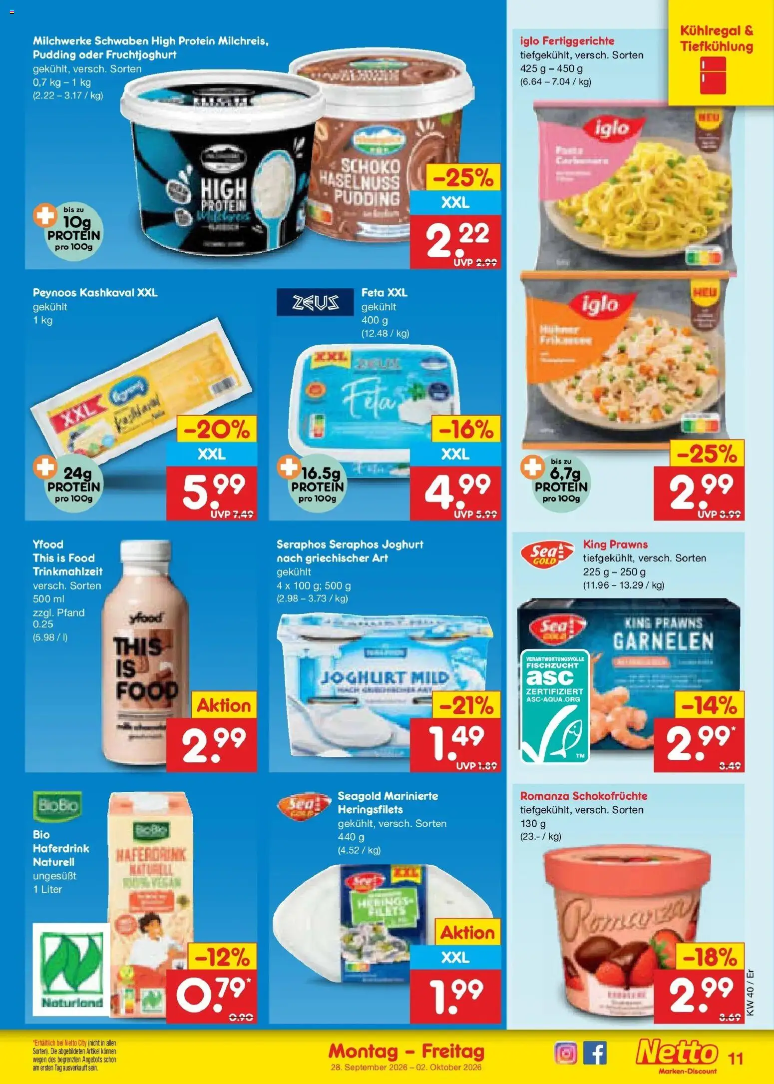 Netto Marken-Discount Prospekt Nordhausen – gültig ab 28.09.2026 | Seite: 15 | Produkte: Feta, Garnelen, Fruchtjoghurt, Haferdrink