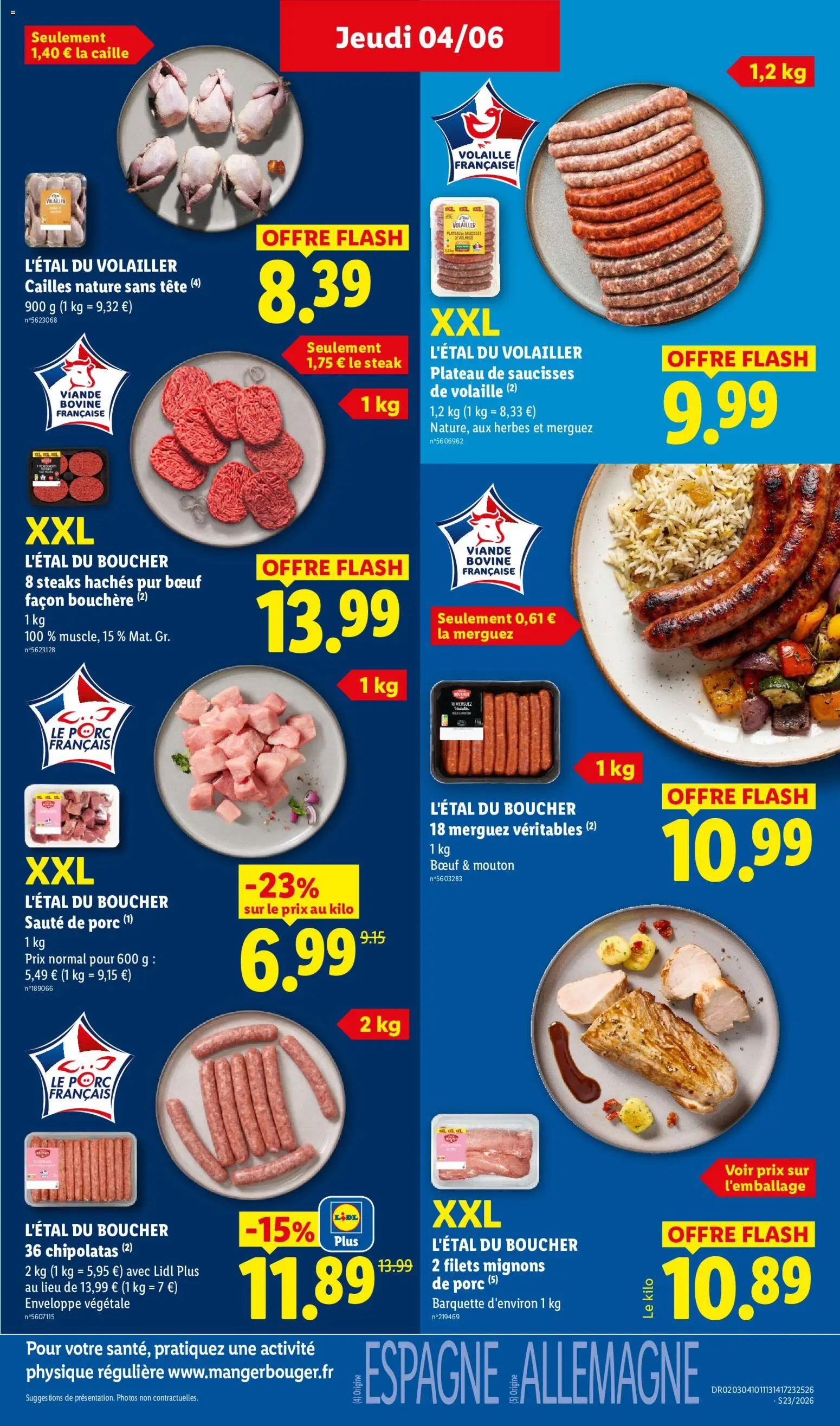 {H1} | Page: 7 | Produits: Merguez Veritables, Plateau, Cailles, Porc