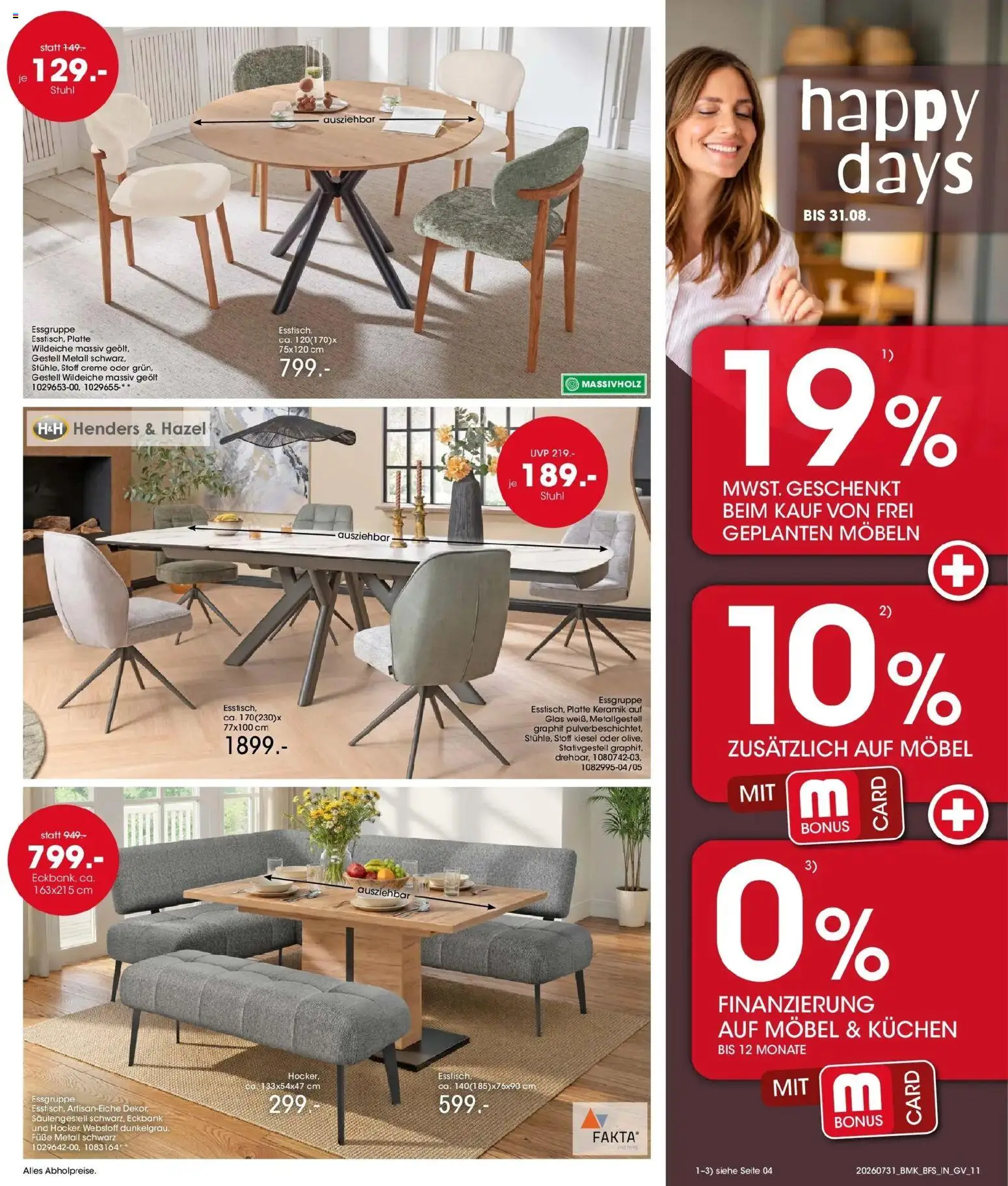 Möbel Martin Happy Days – gültig ab 31.07.2026 | Seite: 11 | Produkte: Eckbank, Essgruppe, Creme, Kuchen