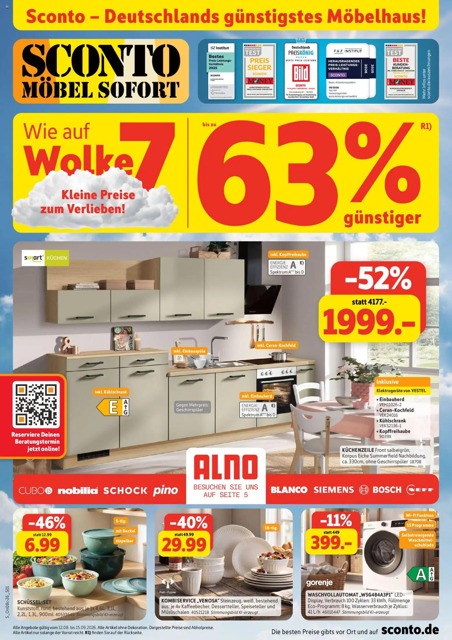 Sconto Küchenspezial – gültig ab 12.08.2026 | Seite: 1 | Produkte: Neff, Küchenzeile, Waschmittel, Kuchen