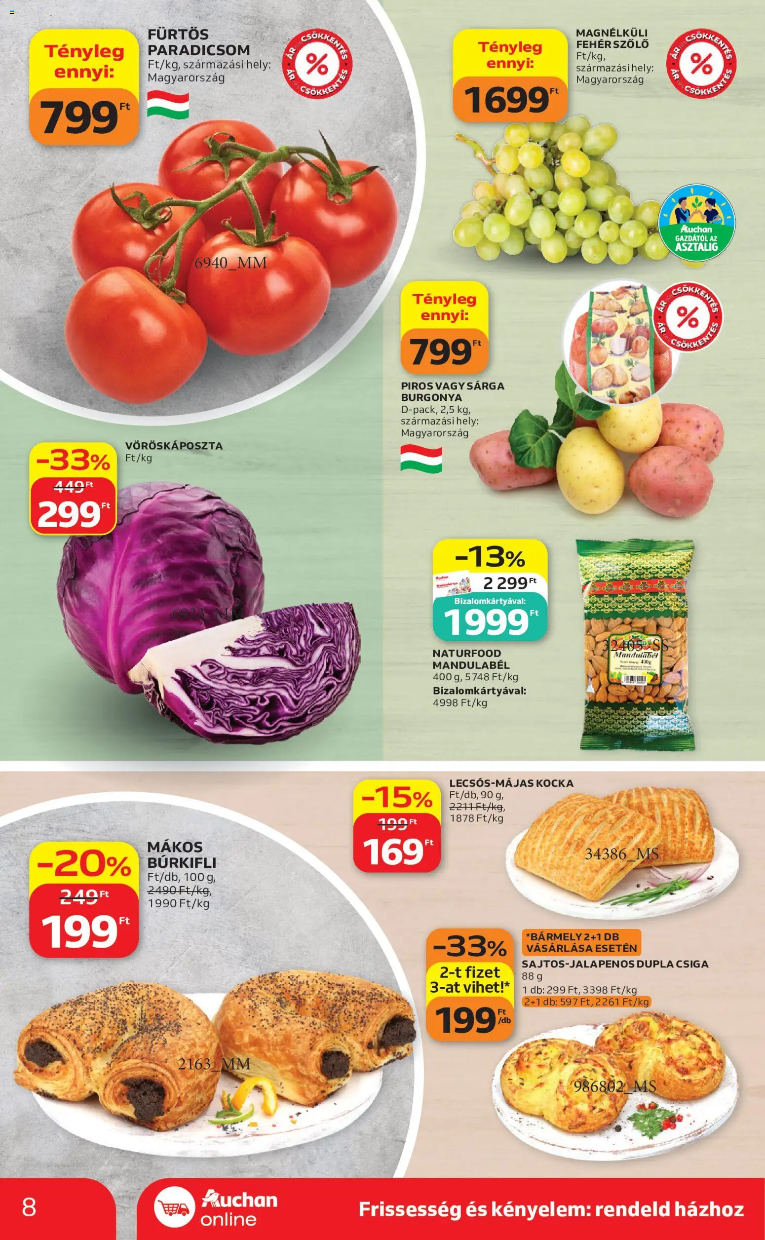 Auchan akciós ujság - amely érvényes a következő dátumtól: 2026.10.01. | Oldal: 8 | Termékek: Szőlő, Burgonya, Paradicsom, Csiga
