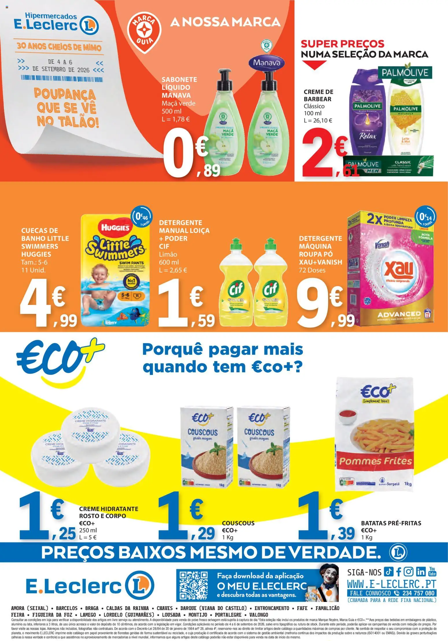 E.Leclerc Catálogo Fim de Semana │ válido de 04/09/2026 | Página: 4 | Produtos: Faca, Bebidas, Maça, Cuecas