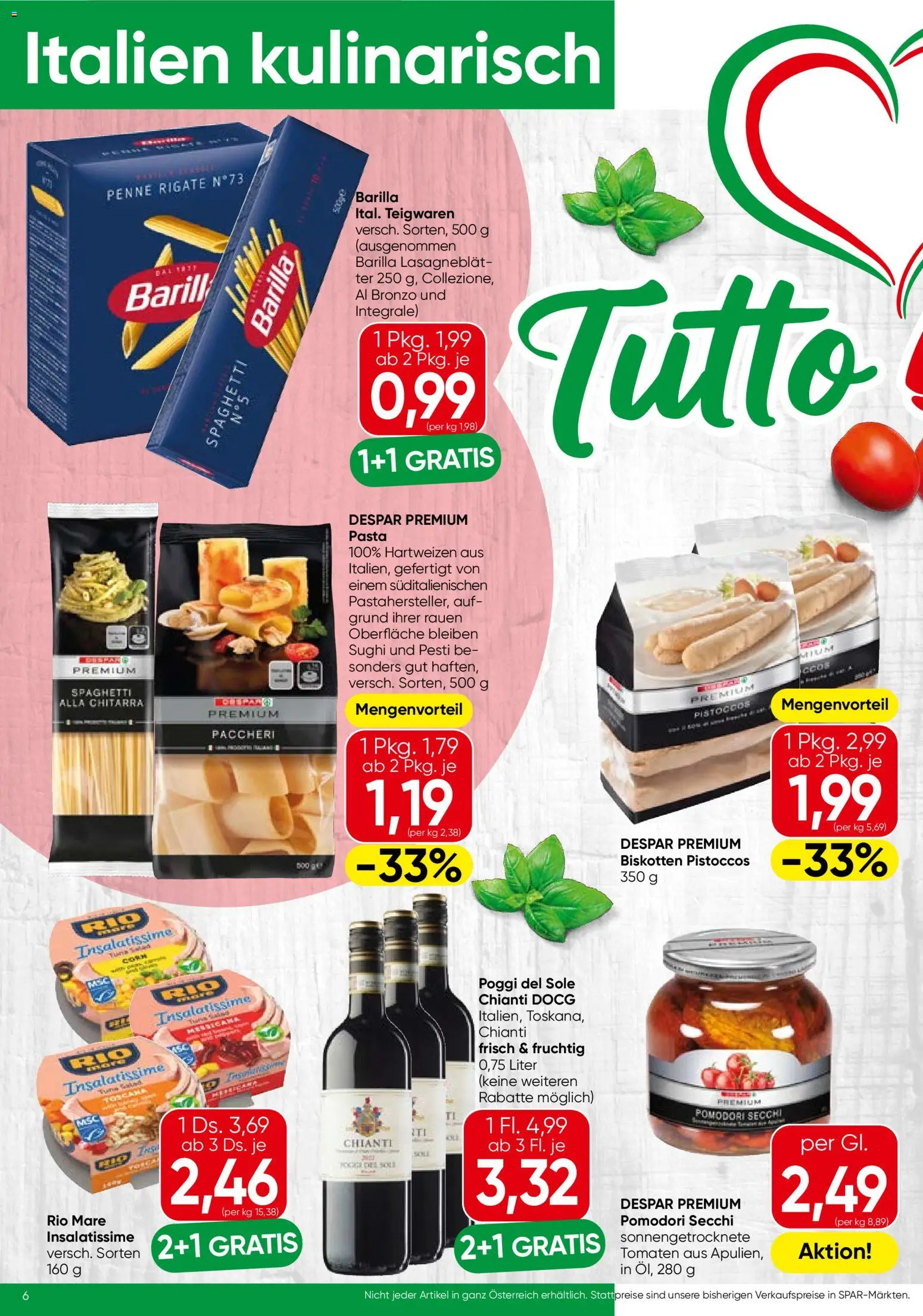 Spar Flugblatt - Wien gültig ab 23.04.2026 | Seite: 6 | Produkte: Pasta, Hajdina liszt, Tomaten