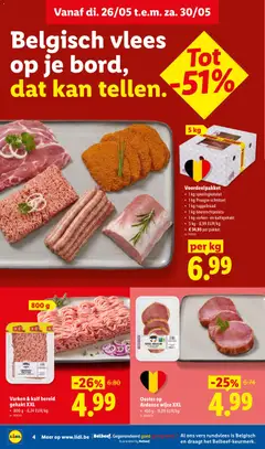 Varken & kalf bereid gehakt XXL, 800 g - 6,24 EUR/kg - Voorbeeld van een folder van Lidl, geldig van 26.05.2026 | Pagina: 4 | Producten: Gehakt, Schnitzel, Rundvlees, Kan