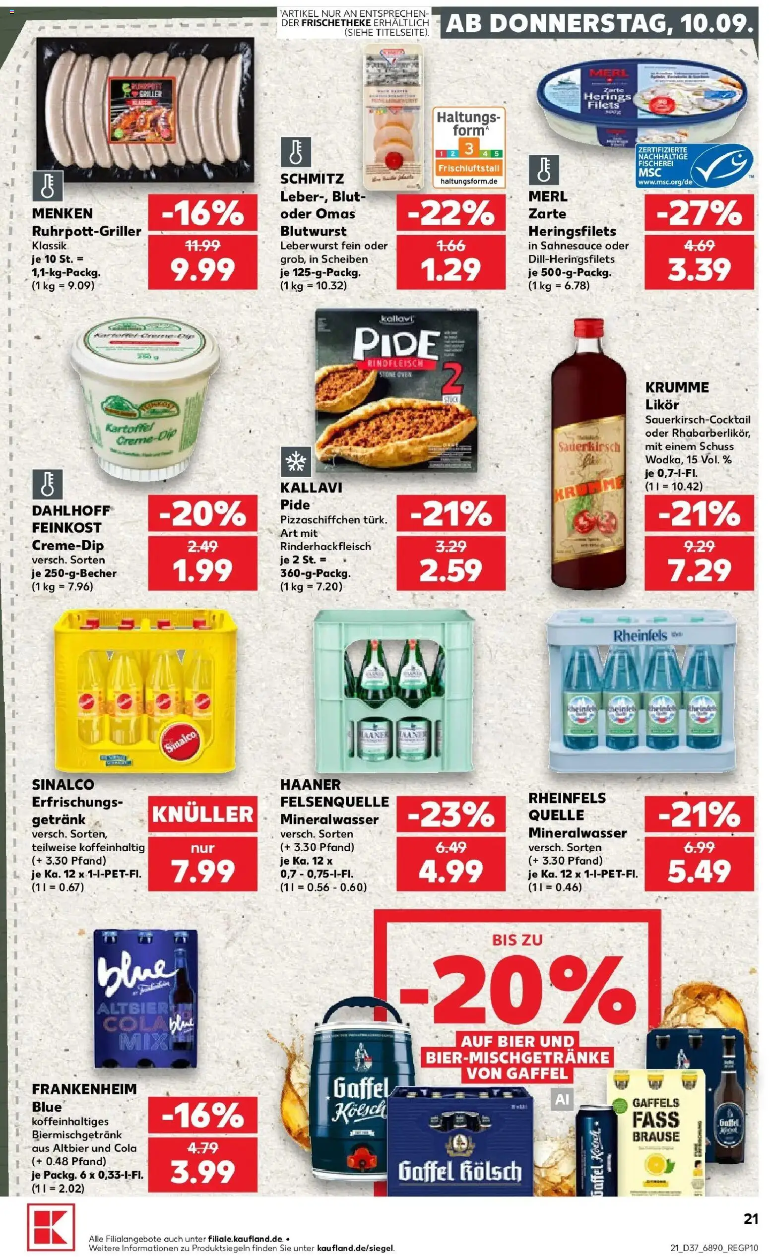 Prospekt Kaufland ab 10.09.2026 » Angebote Online zum Blättern | Seite: 21 | Produkte: Cola, Likör, Mineralwasser, Rindfleisch