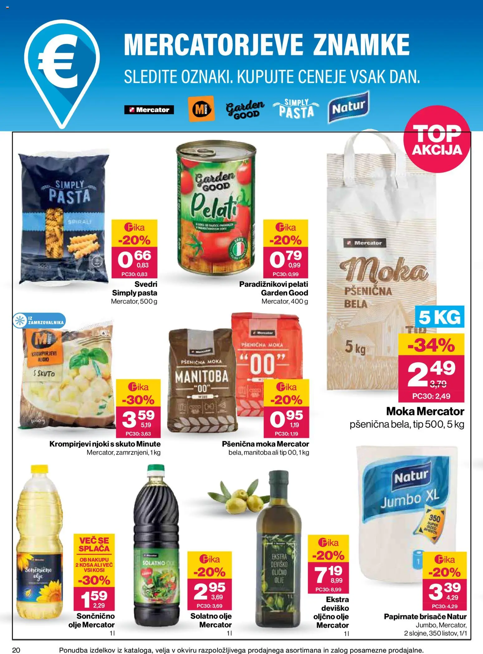 Novi Mercator katalog ponudbe – veljaven od 16.07.2026 | Stran: 20 | Izdelki: Olivno olje, Moka, Olive, Njoki