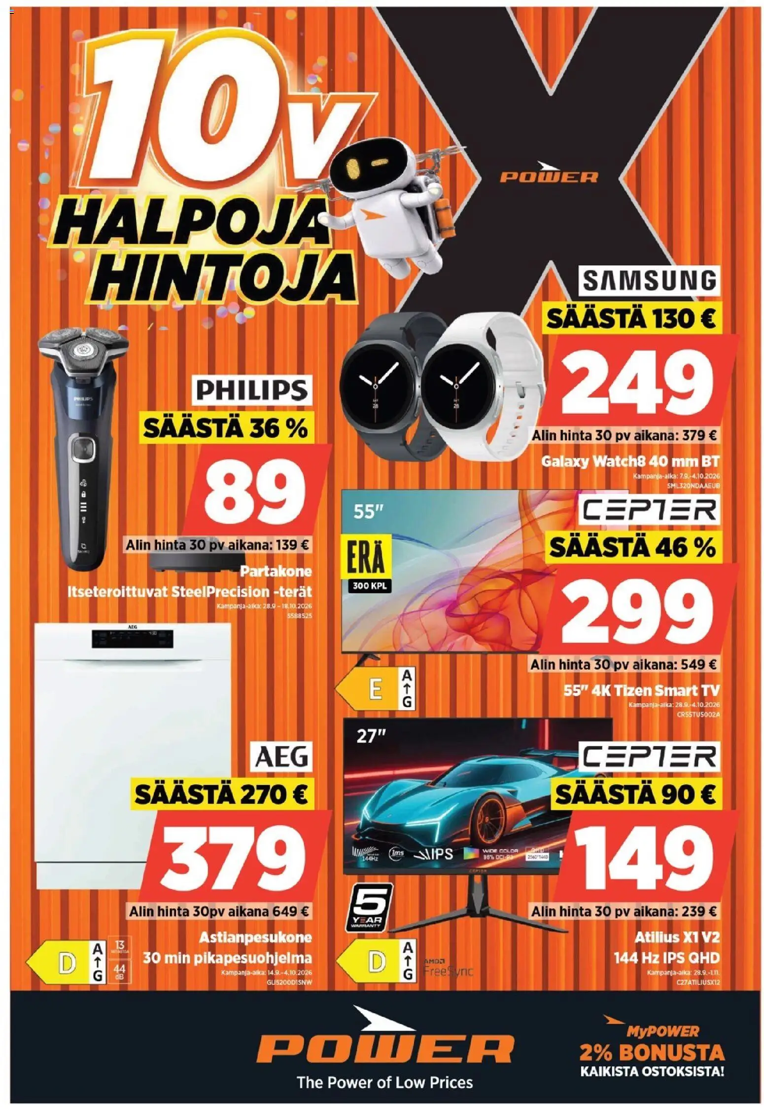 Power tarjoukset – voimassa 28/09/2026 alkaen | Sivu: 1 | Tuotteet: Astianpesukone, Partakone, TV