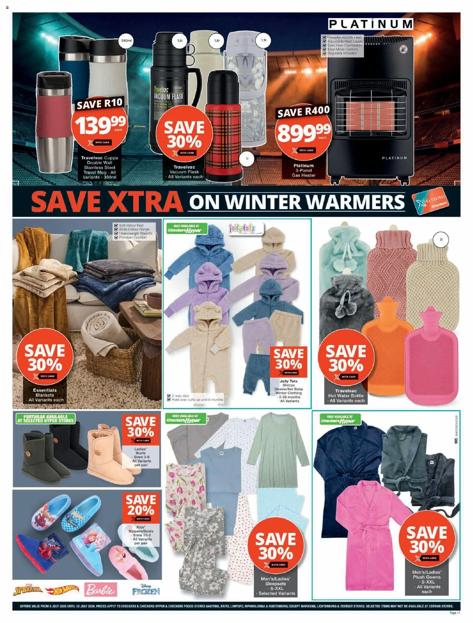 New Checkers catalogue – valid from 06/07/2026 | Page: 11 | Products: Boots, Blankets, Heater, Water
