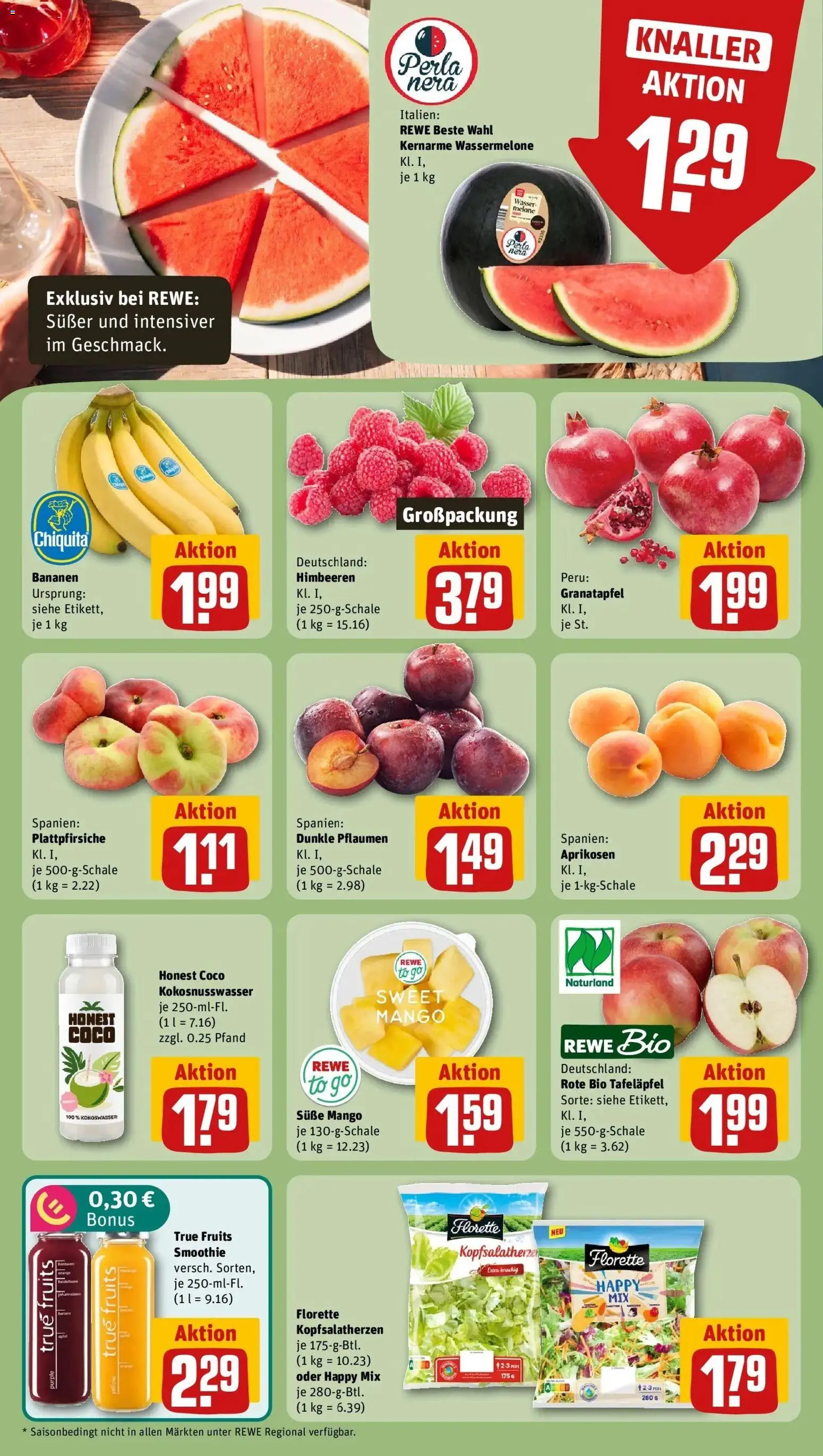 Rewe Prospekt Göttingen – gültig ab 06.07.2026 | Seite: 4 | Produkte: Himbeeren, Bananen, Wassermelone, Melone