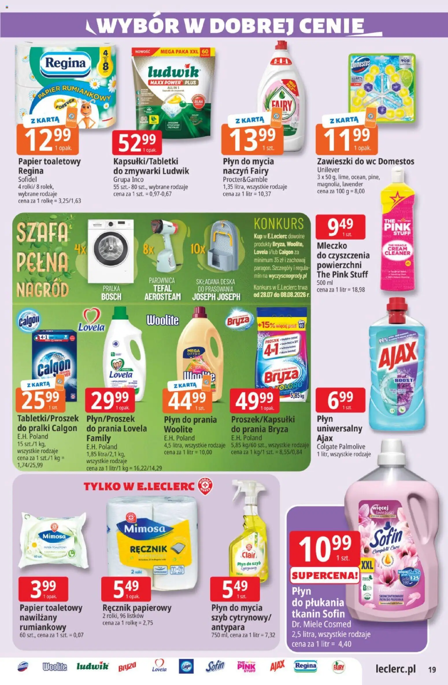 E.Leclerc gazetka od 28.07.2026 | Strona: 19 | Produkty: Parownica, Deska do prasowania, Ręcznik papierowy, Tefal