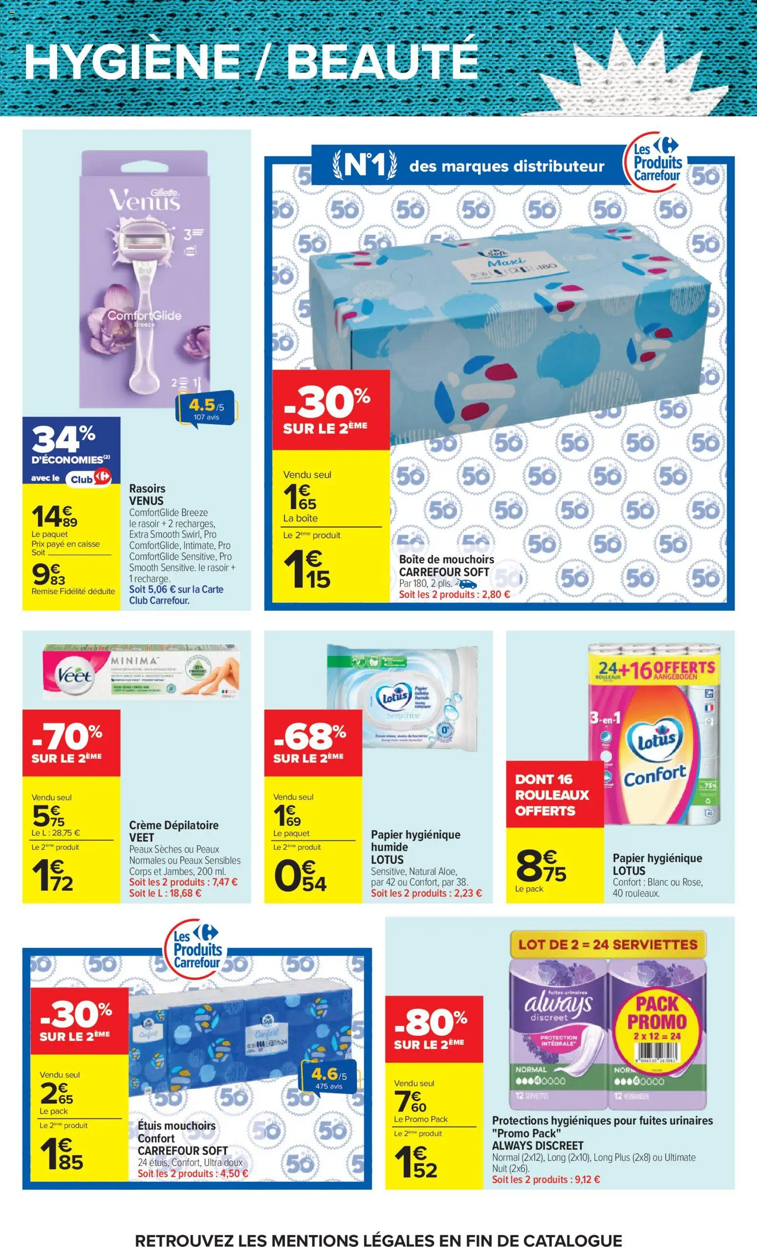 {H1} | Page: 55 | Produits: Rasoir, Crème dépilatoire, Mouchoirs, Crème