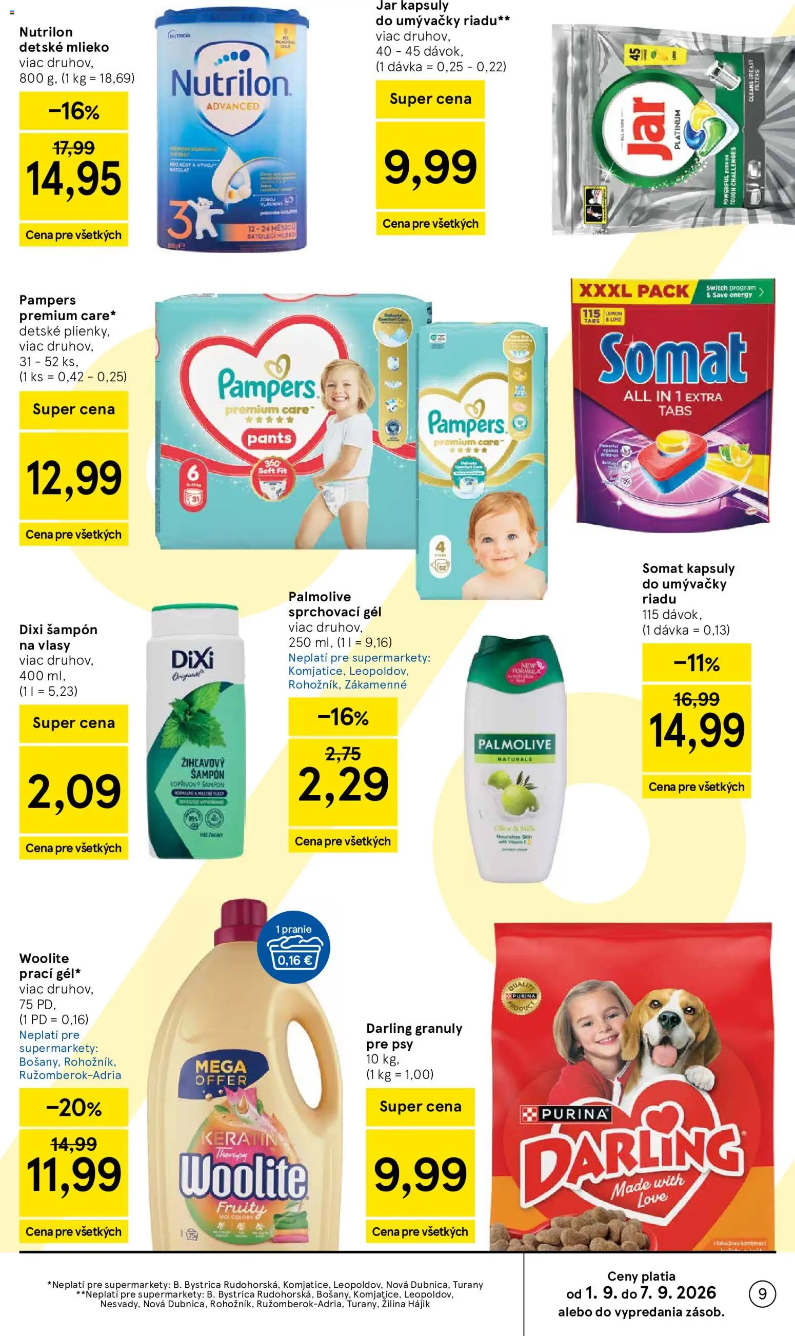 Nové Tesco akcie – leták je platný od 02.09.2026 | Strana: 9 | Produkty: Nutrilon, Šampón, Jar, Pampers