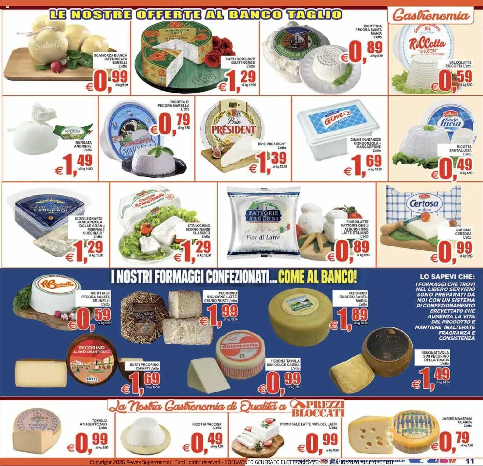 Volantino Pewex del 14/10/2026 | Pagina: 11 | Prodotti: Ricotta, Ricotta di pecora, Letto, Gorgonzola