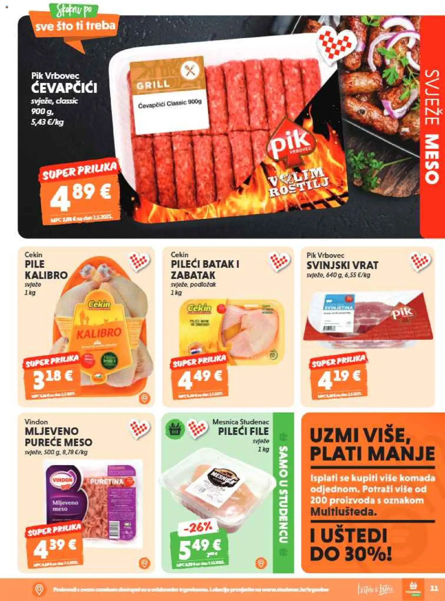 Studenac katalog | vrijedi od 29.07.2026 | Stranica: 11 | Proizvodi: Vrat, Svinjski vrat, Pileći file, Pileći batak