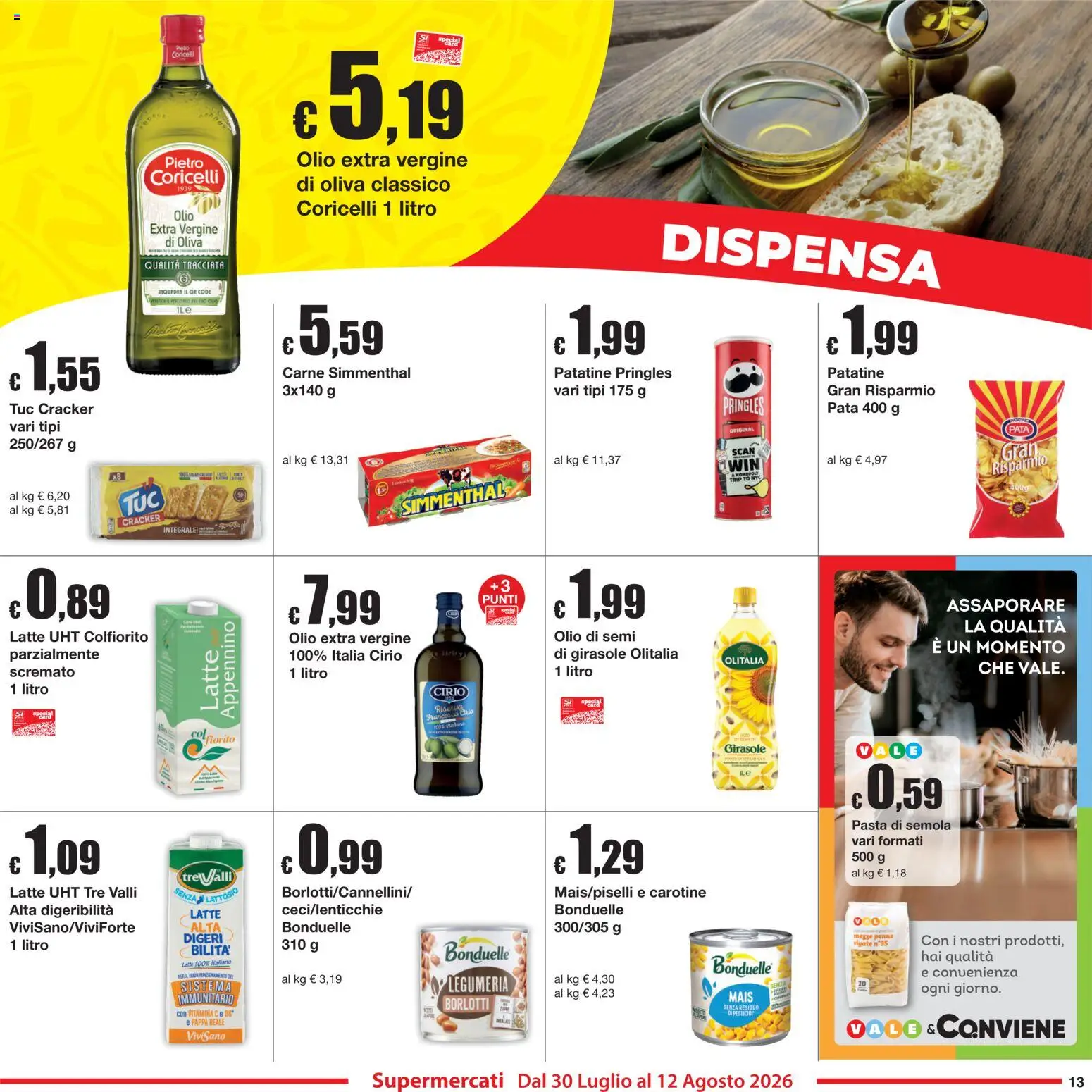 Volantino Sì con Te del 30/07/2026 | Pagina: 13 | Prodotti: Patatine, Latte, Olio, Pasta