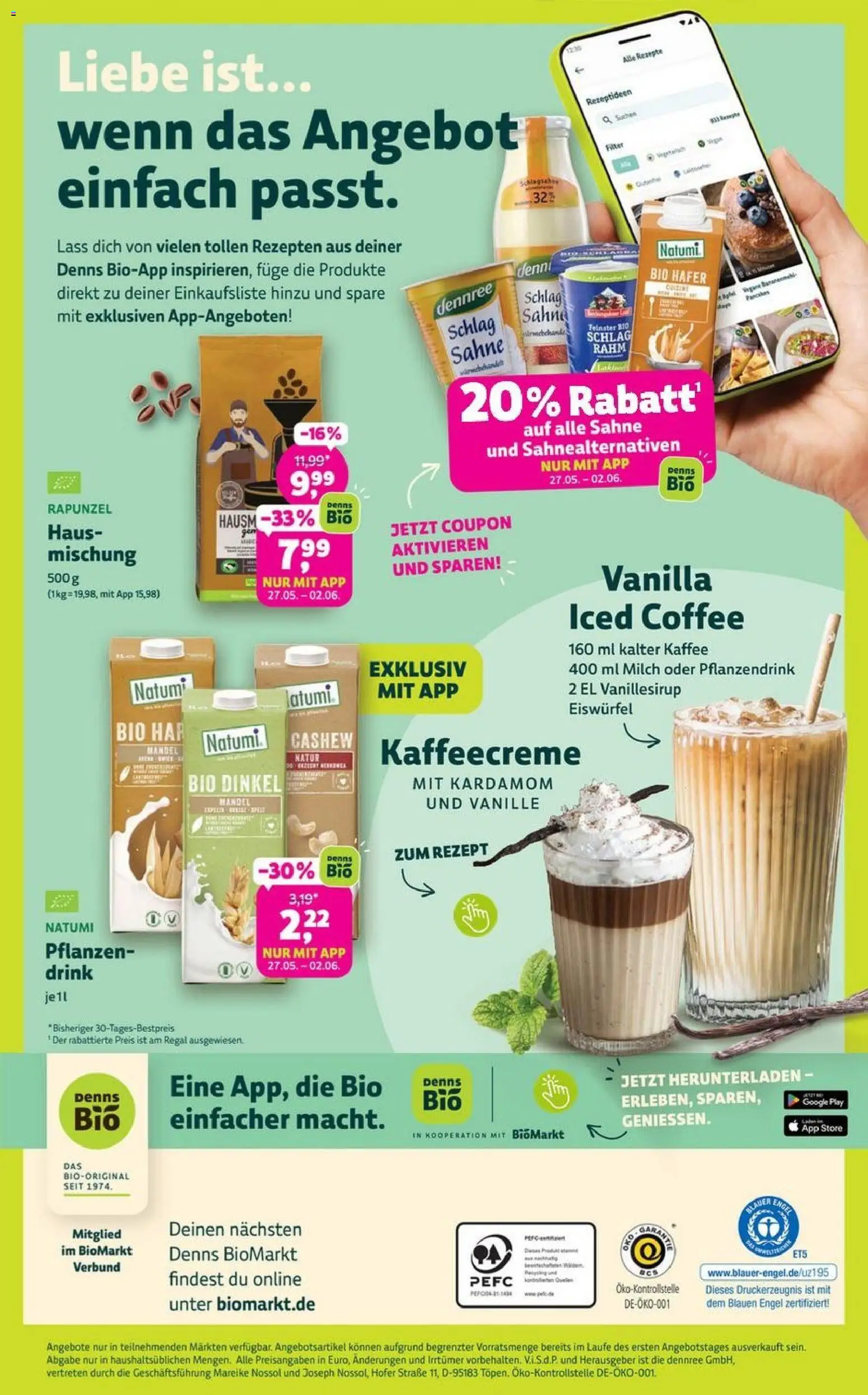 Denns BioMarkt Angebote – gültig ab 20.05.2026 | Seite: 14 | Produkte: Milch, Kaffee, Regal, Sahne