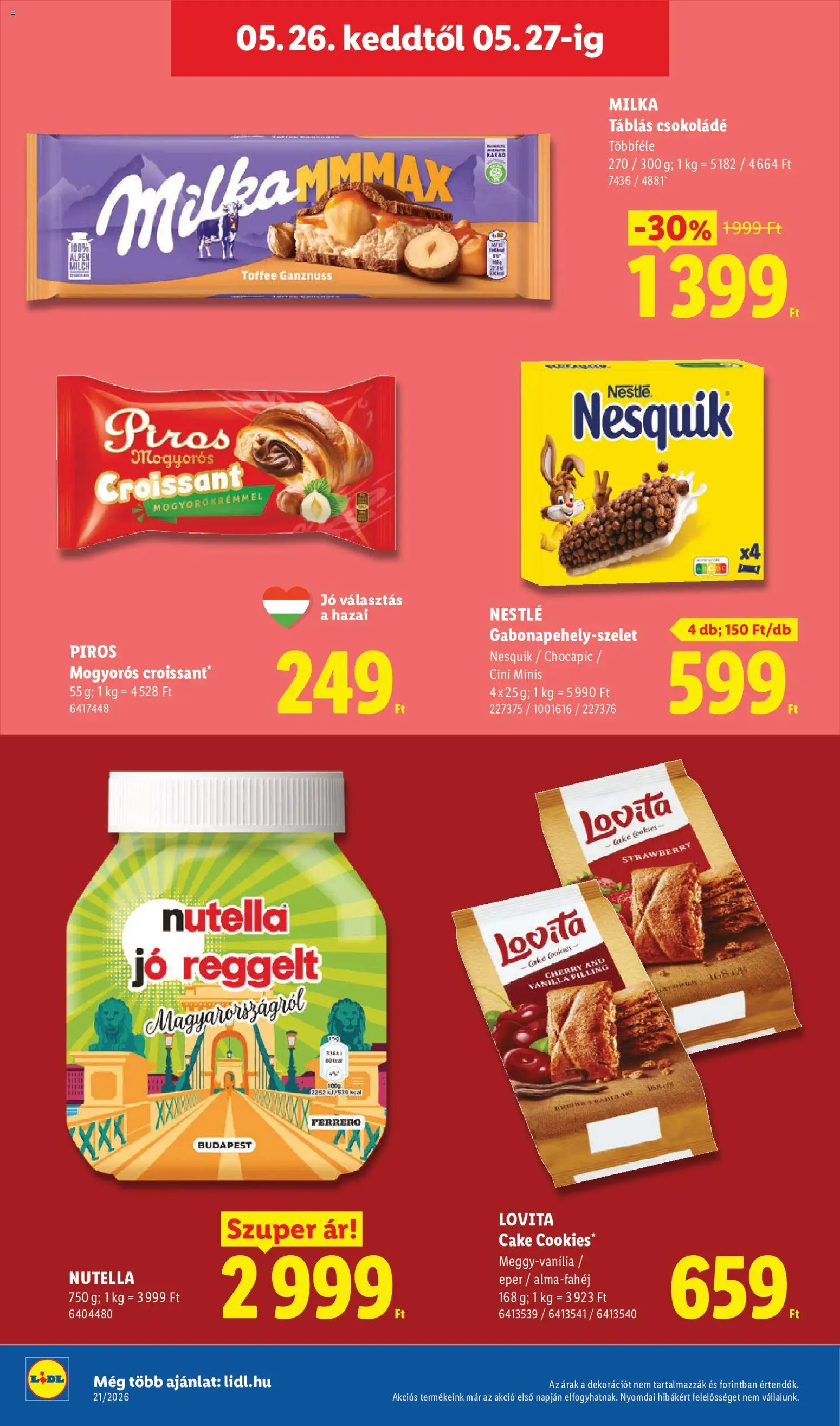 Lidl akciós ujság - amely érvényes a következő dátumtól: 21.05.2026 | Oldal: 74 | Termékek: Nutella, Nesquik, Csokoládé, Eper
